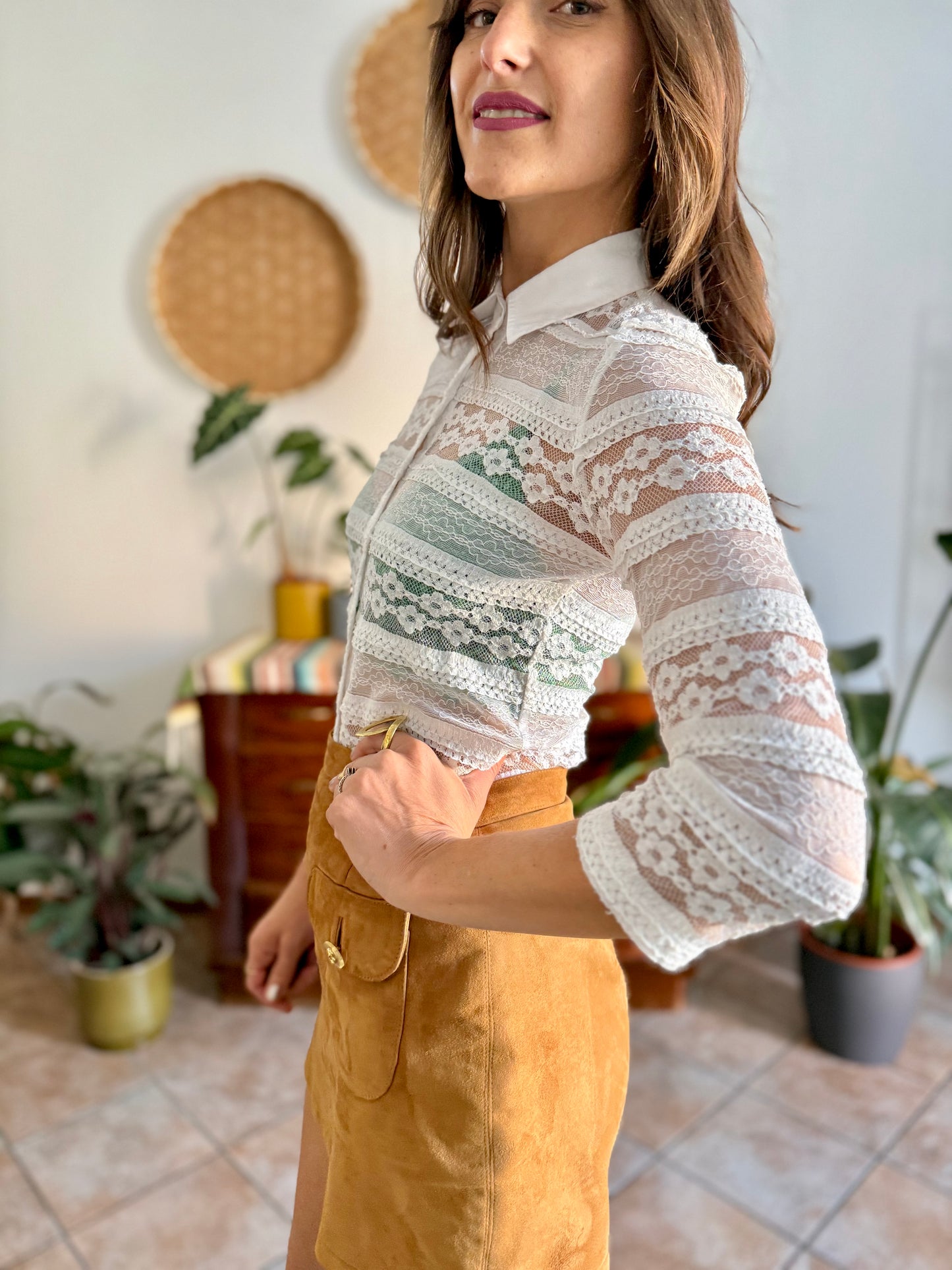 1990's vintage white lace blouse with mother of pearl buttons