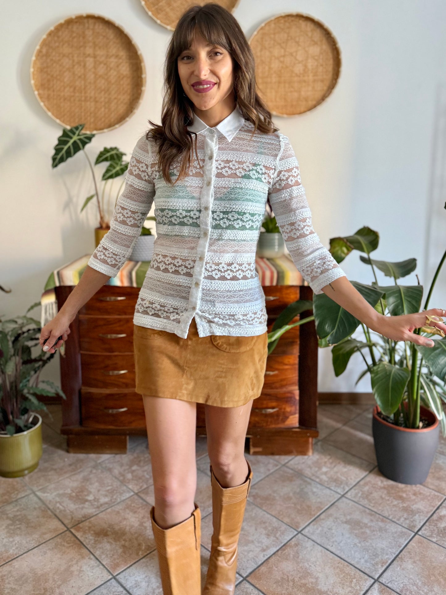 1990's vintage white lace blouse with mother of pearl buttons