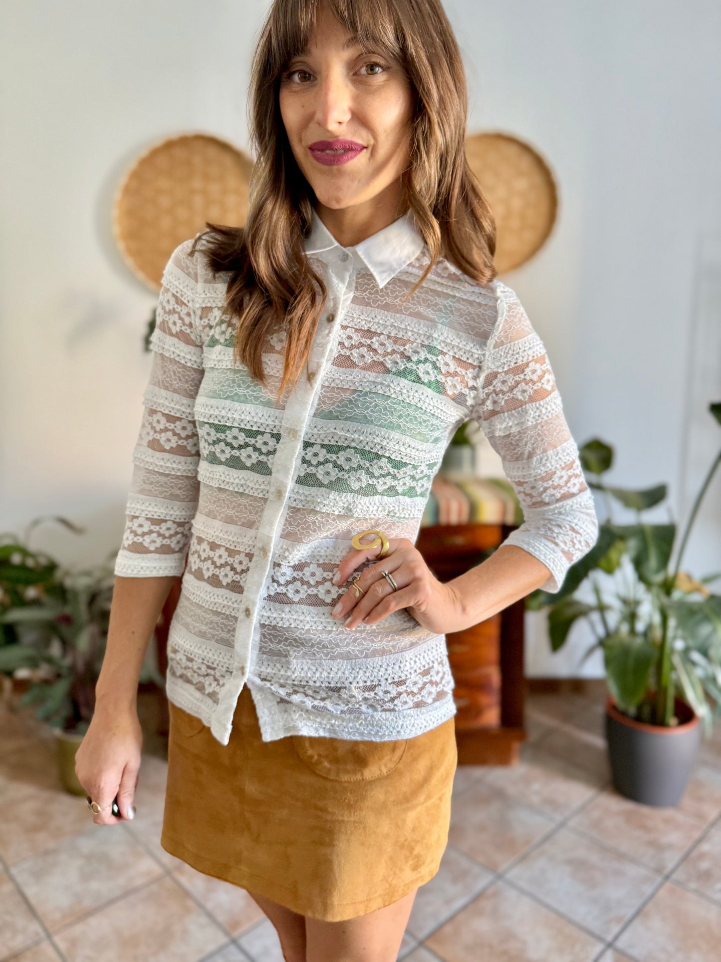 1990's vintage white lace blouse with mother of pearl buttons