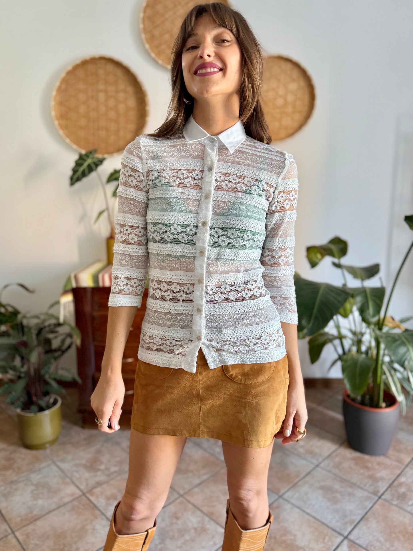 1990's vintage white lace blouse with mother of pearl buttons
