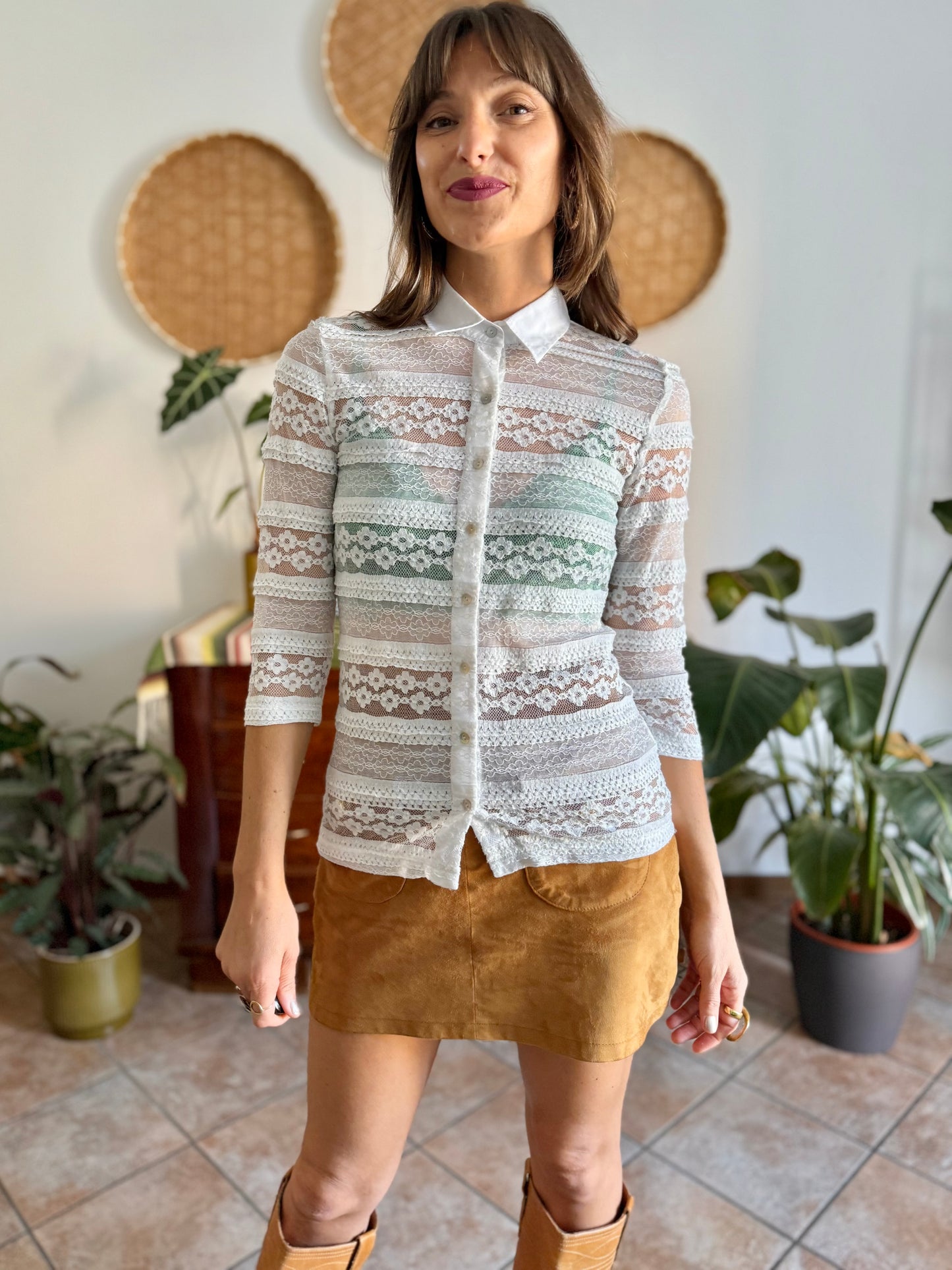 1990's vintage white lace blouse with mother of pearl buttons