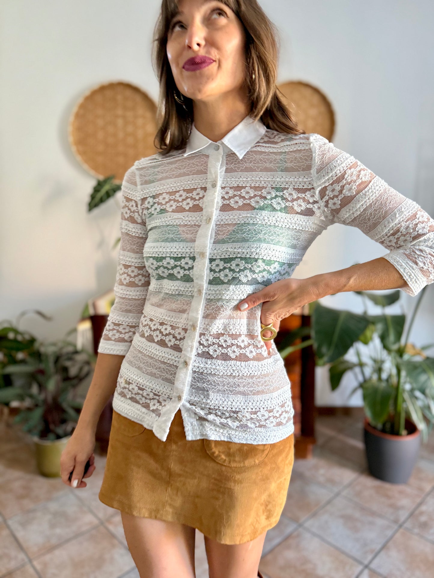 1990's vintage white lace blouse with mother of pearl buttons