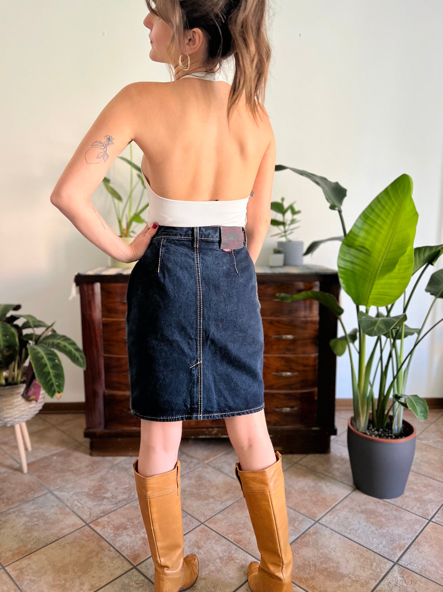 1990's vintage dark blue denim pencil skirt