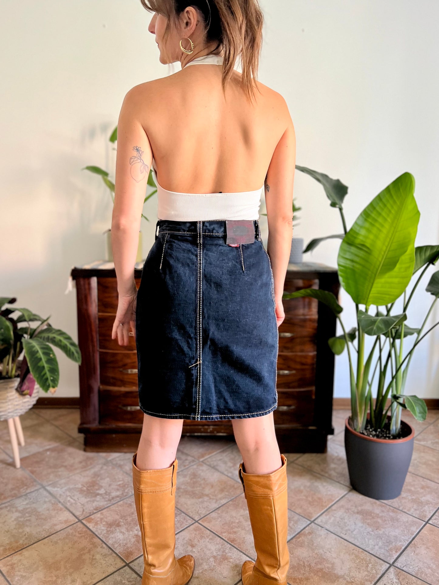 1990's vintage dark blue denim pencil skirt