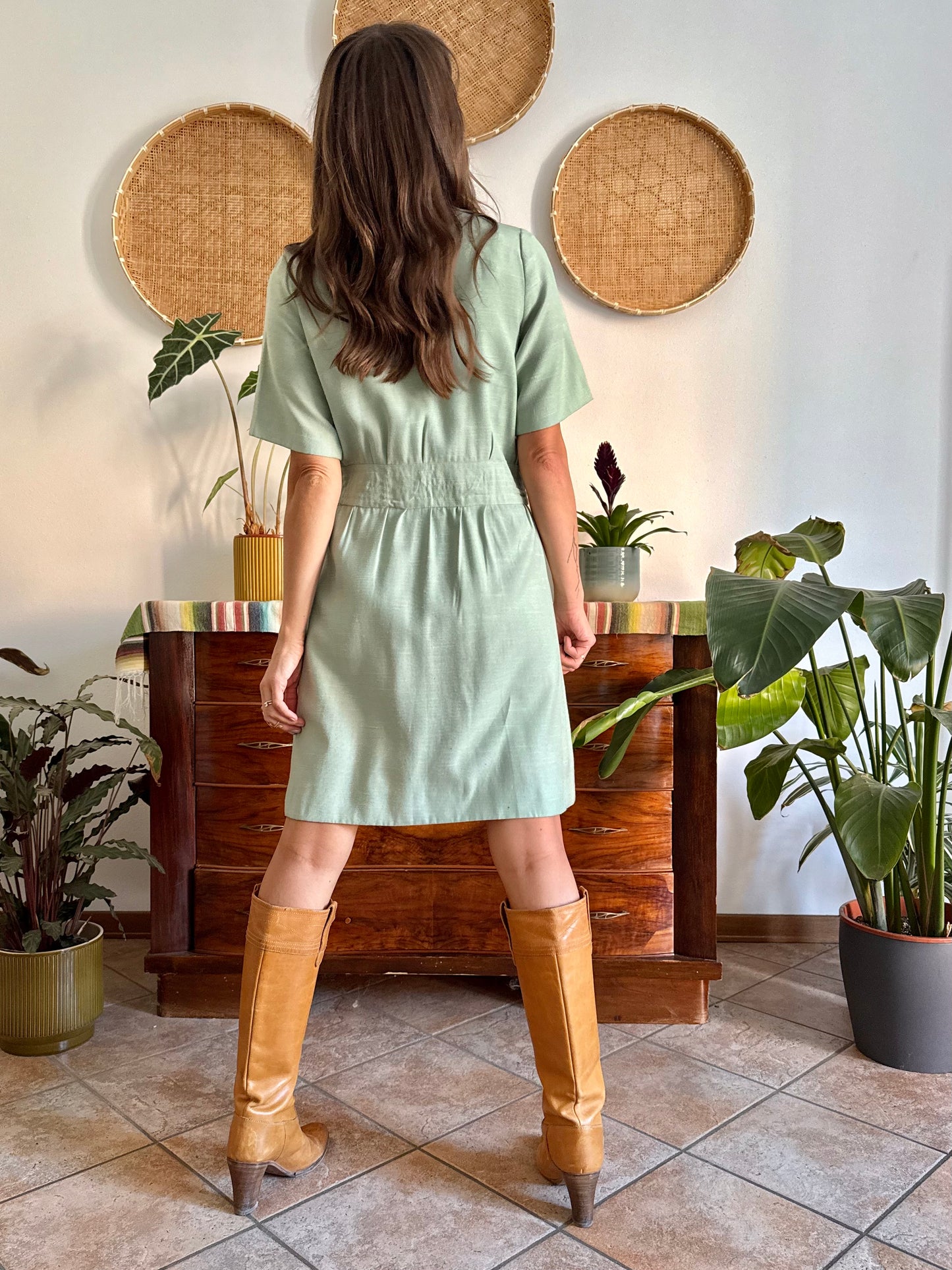 1960's vintage mint green mini dress with oversize button details