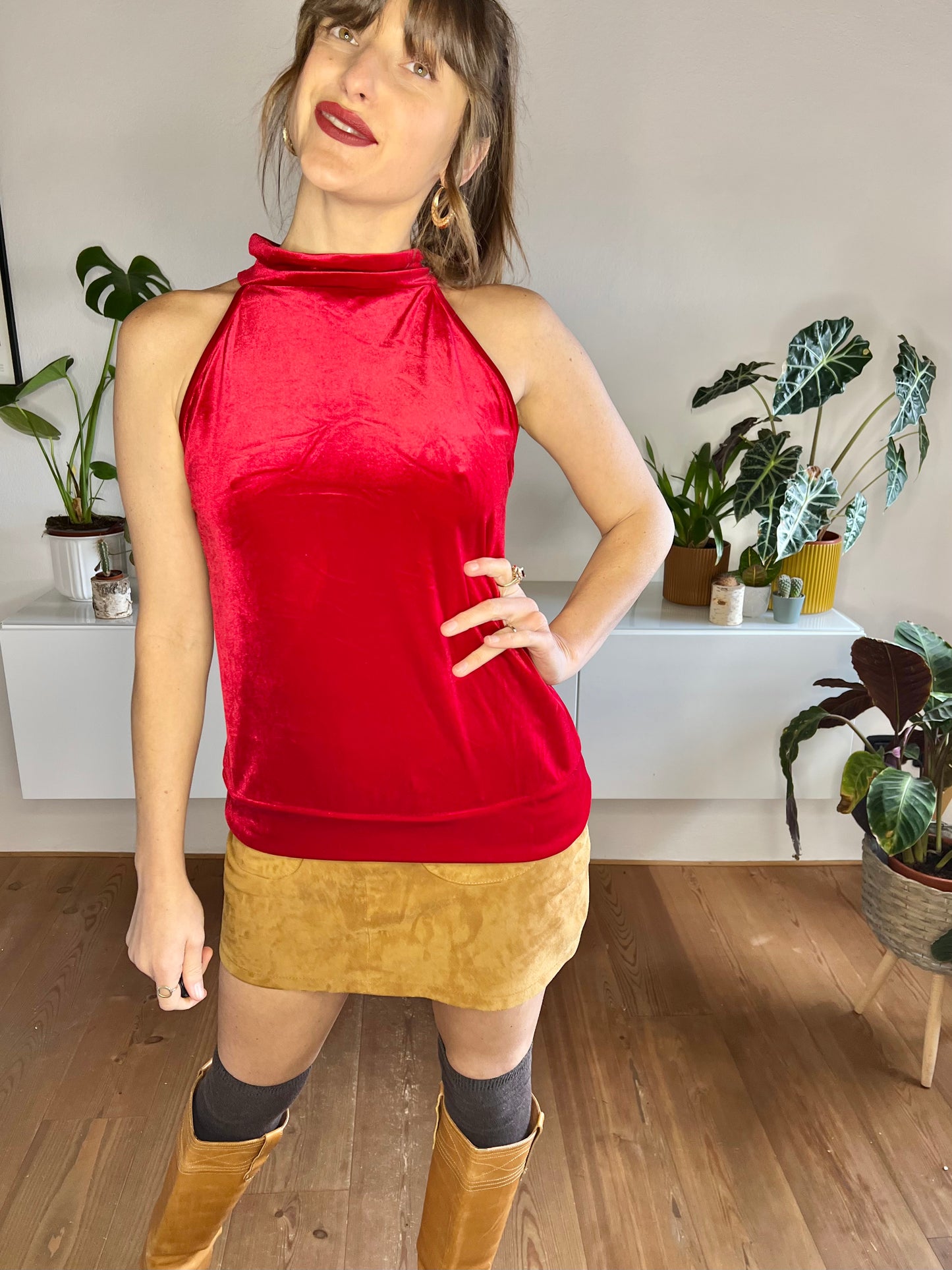 1970's vintage cherry rd velvet turtleneck top
