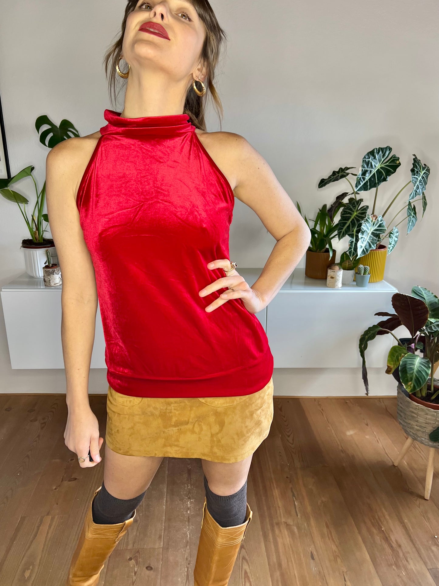 1970's vintage cherry rd velvet turtleneck top