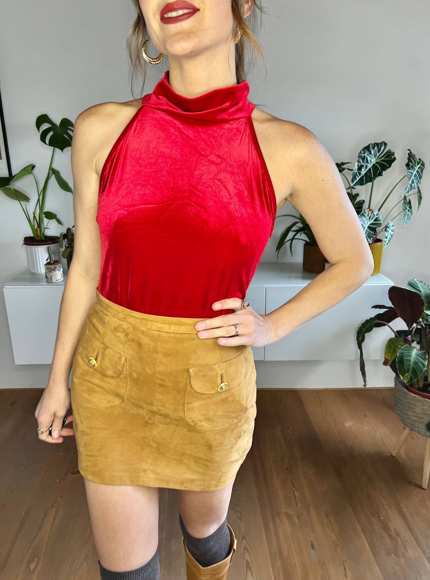 1970's vintage cherry rd velvet turtleneck top