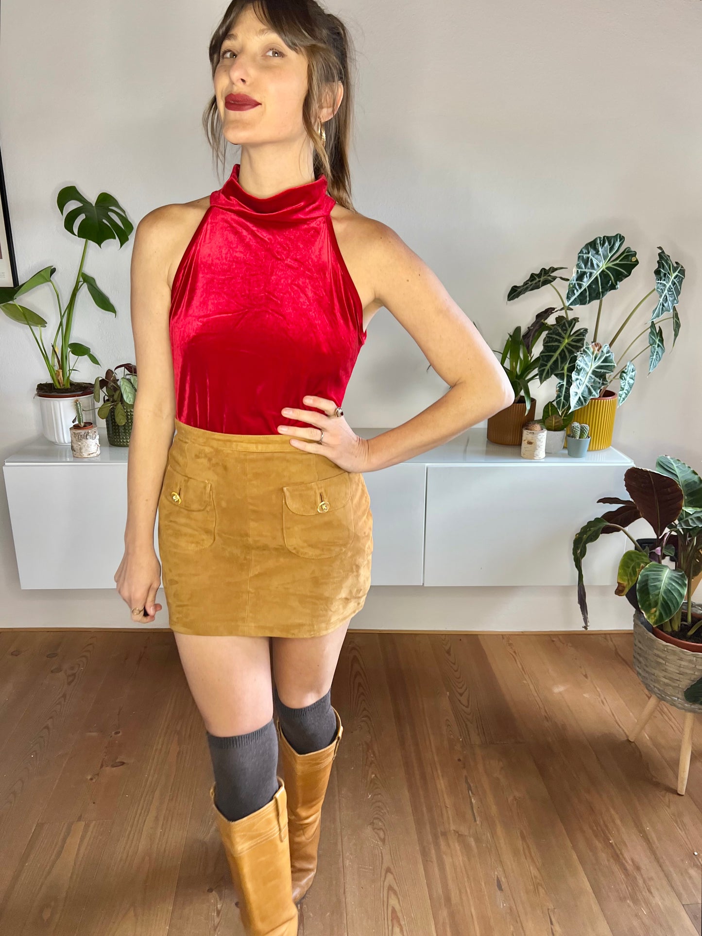 1970's vintage cherry rd velvet turtleneck top