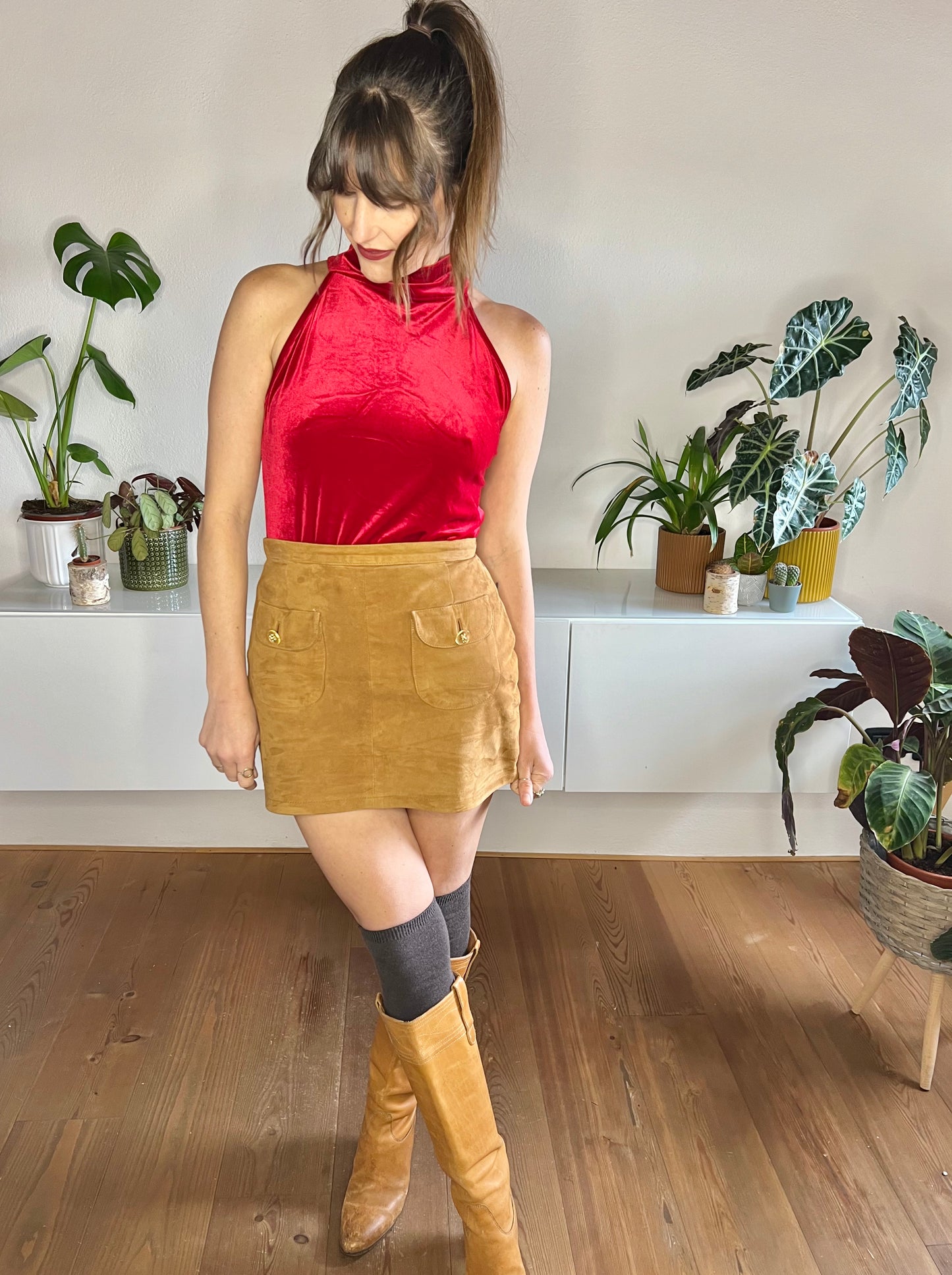 1970's vintage cherry rd velvet turtleneck top