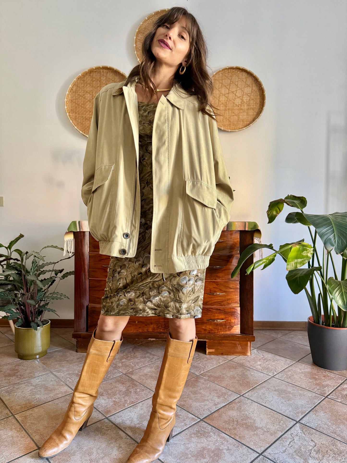 1990's vintage oversize khaki micro suede utility jacket