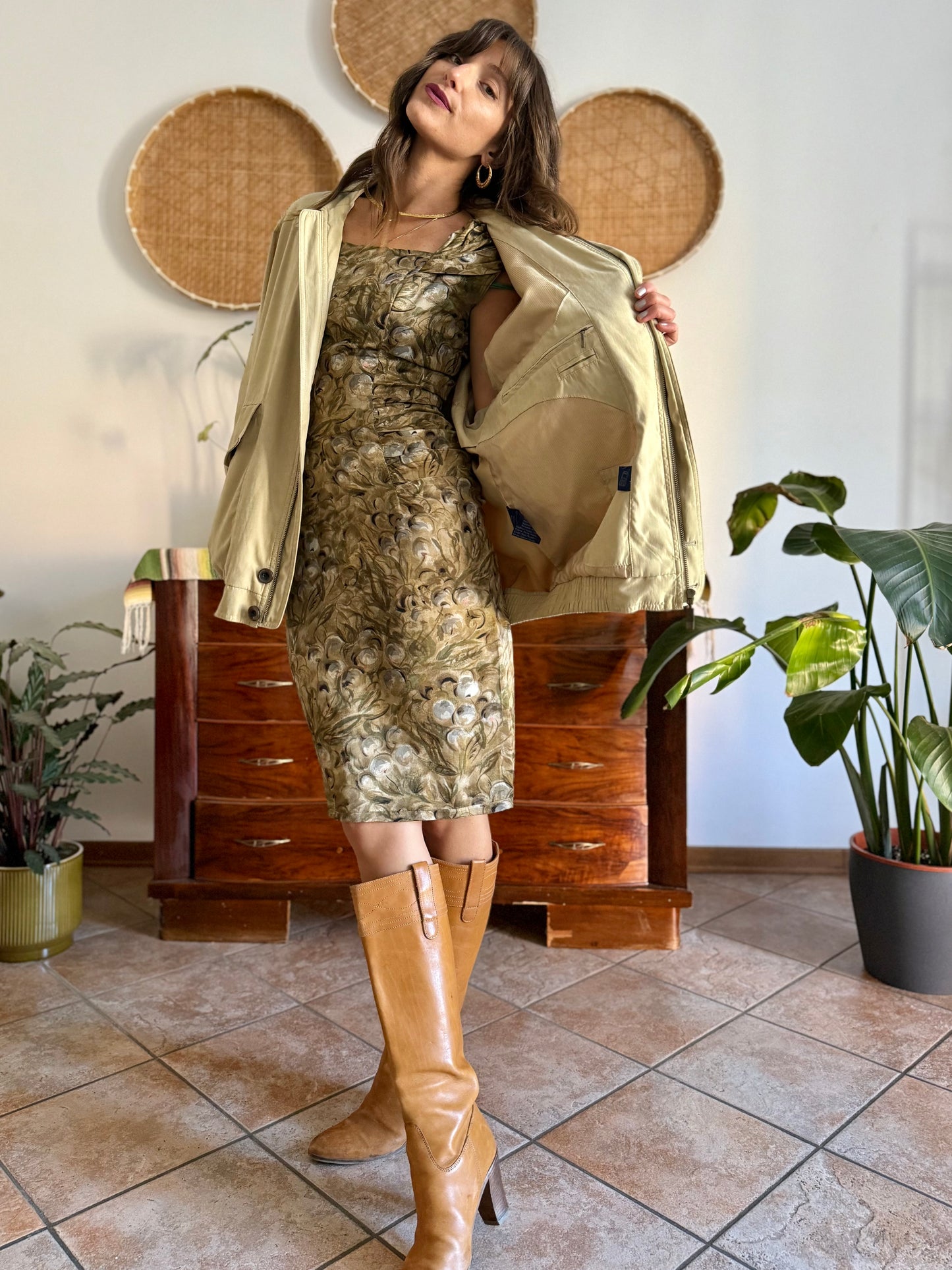 1990's vintage oversize khaki micro suede utility jacket