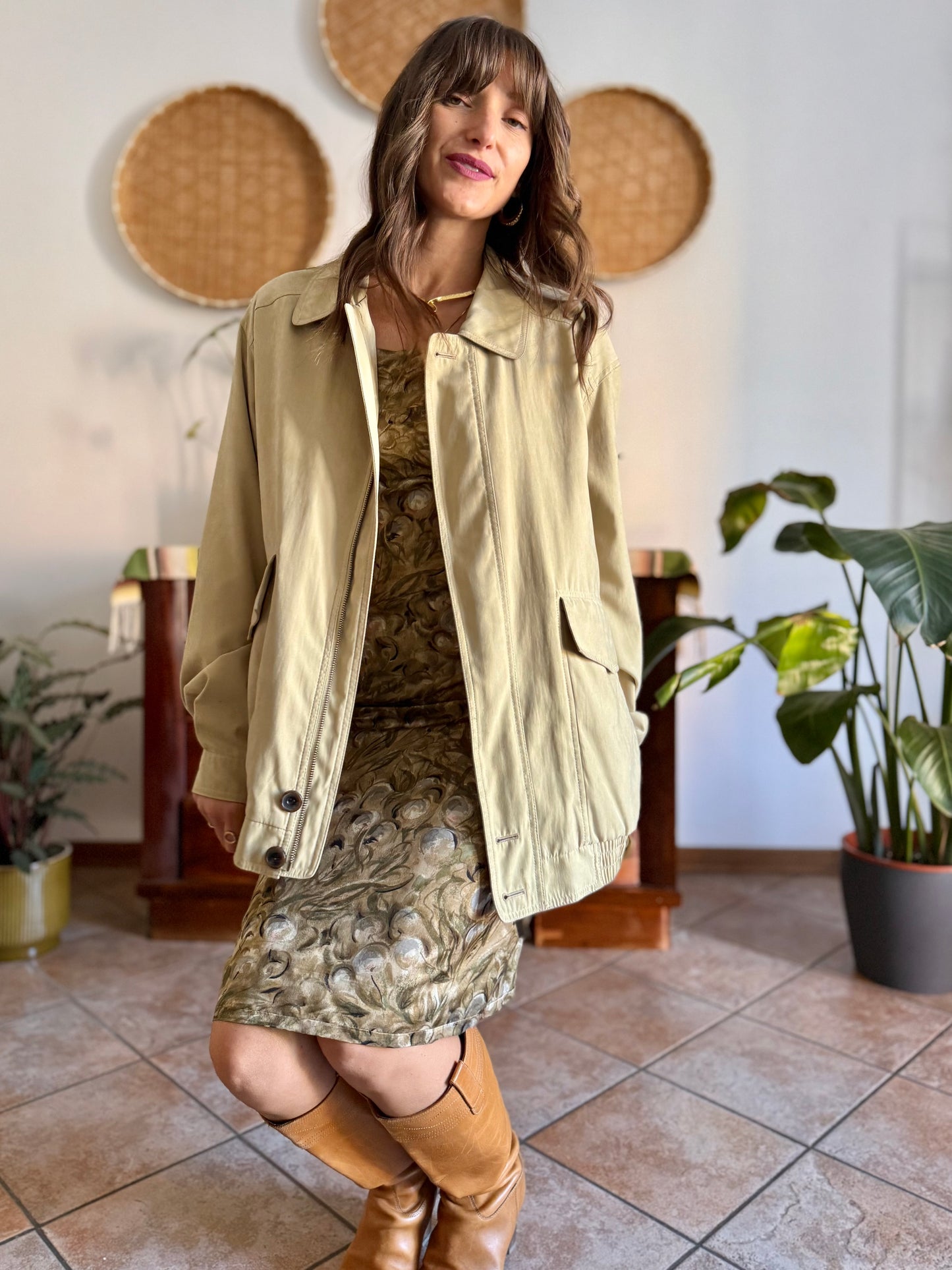 1990's vintage oversize khaki micro suede utility jacket