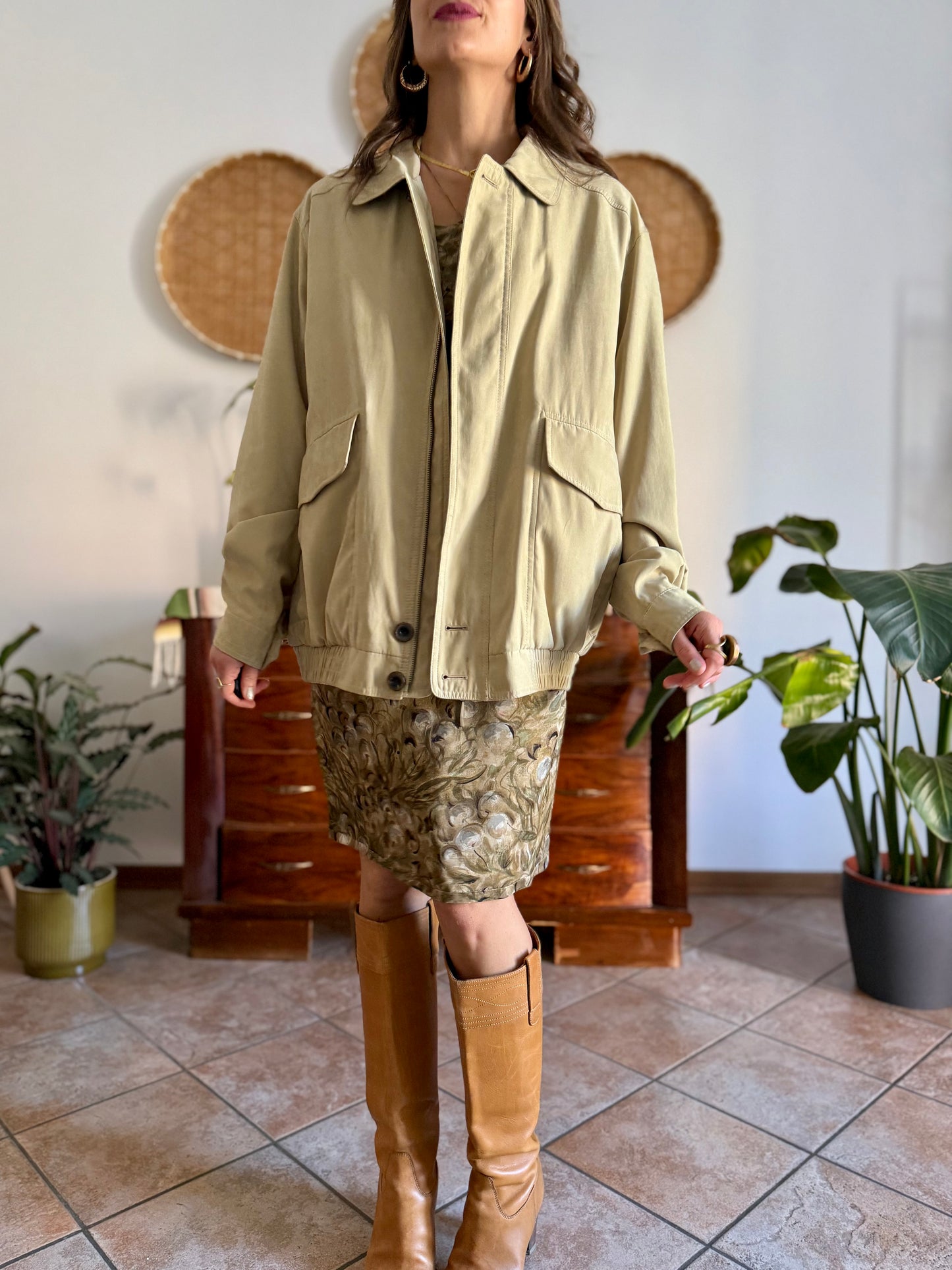 1990's vintage oversize khaki micro suede utility jacket
