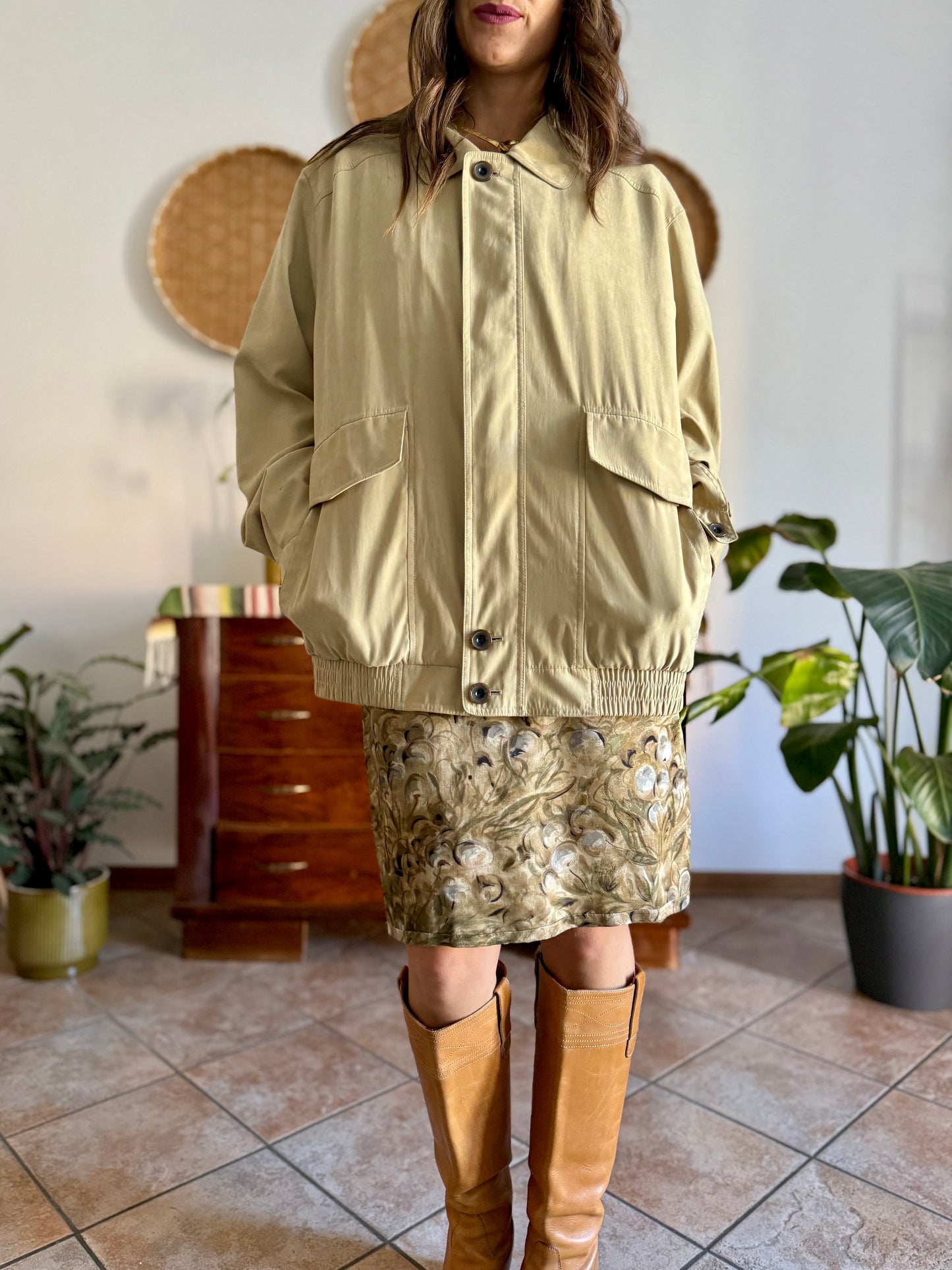 1990's vintage oversize khaki micro suede utility jacket