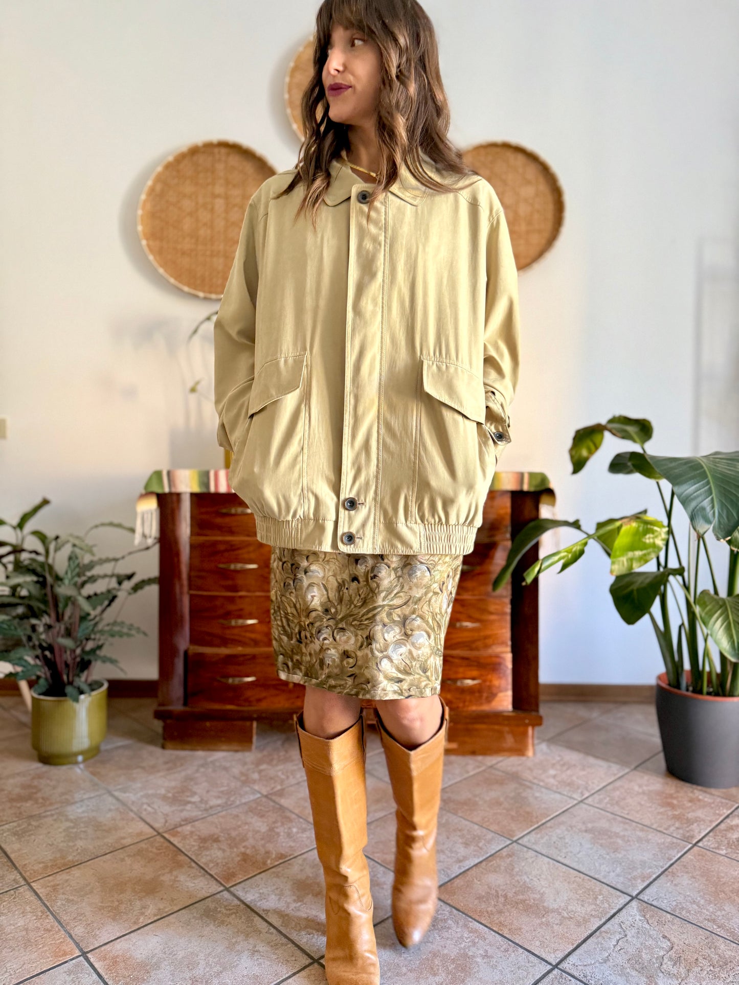 1990's vintage oversize khaki micro suede utility jacket