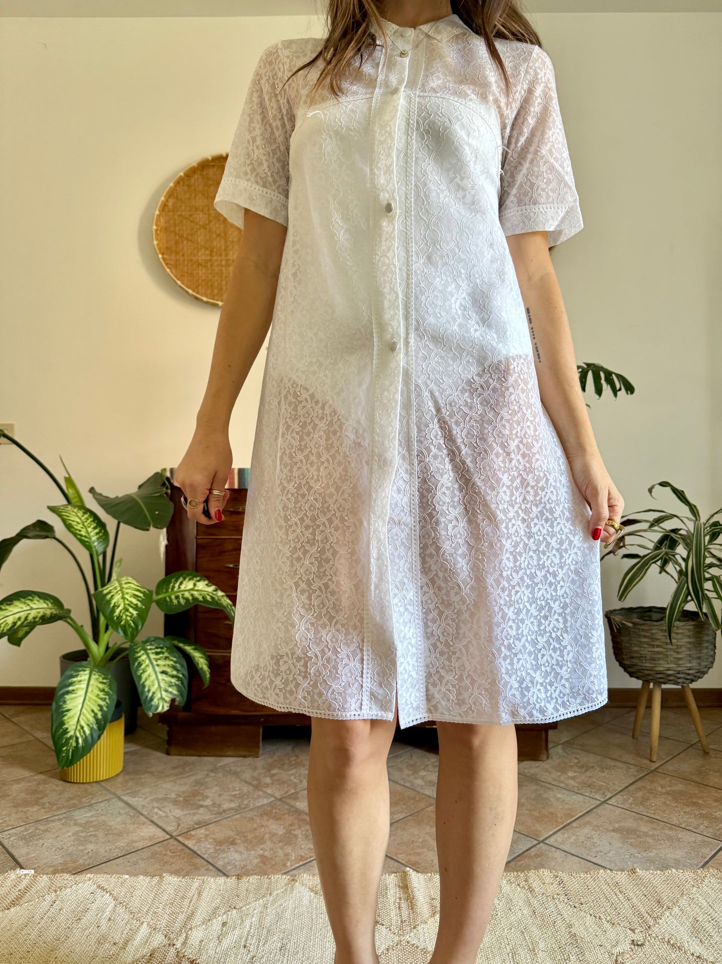 1960's vintage white sheer lace midi dress