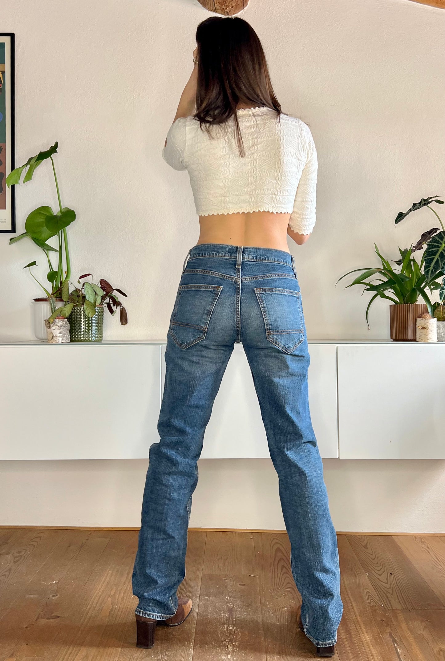 1990's vintage medium blue mid rise boot cut jeans