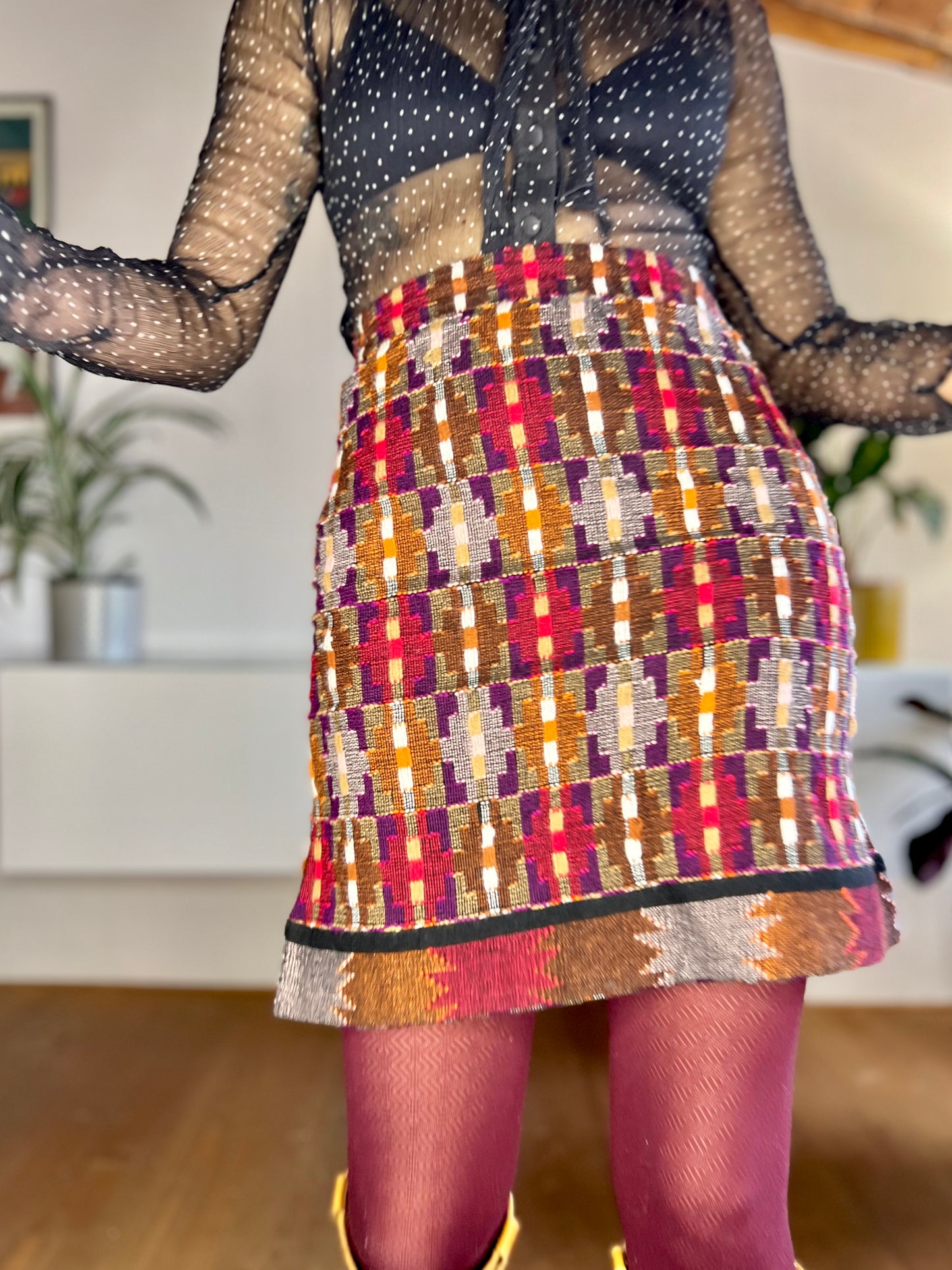 1970's vintage red and purple cashmere knit mini skirt