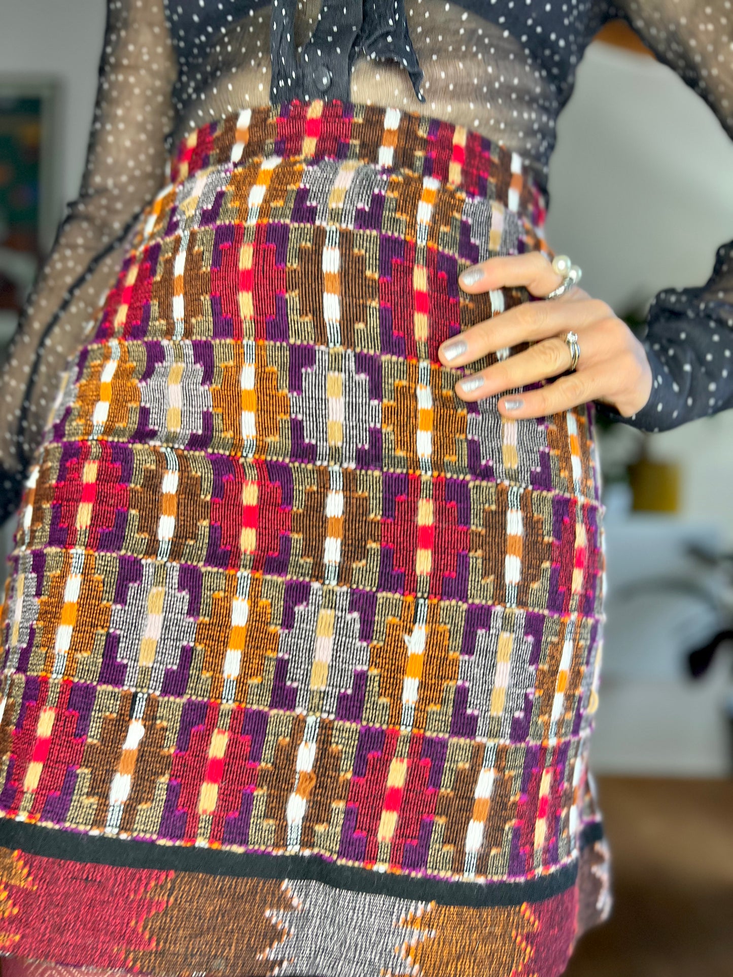 1970's vintage red and purple cashmere knit mini skirt