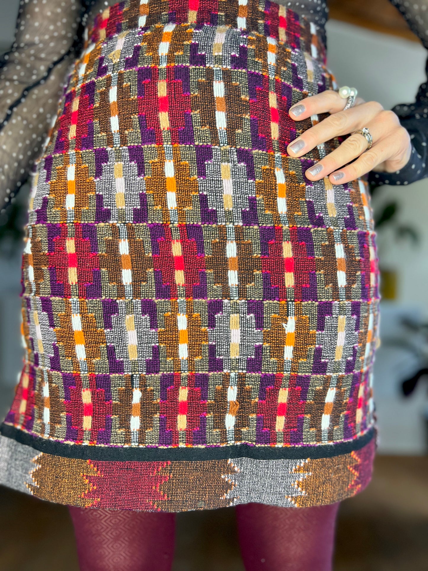 1970's vintage red and purple cashmere knit mini skirt
