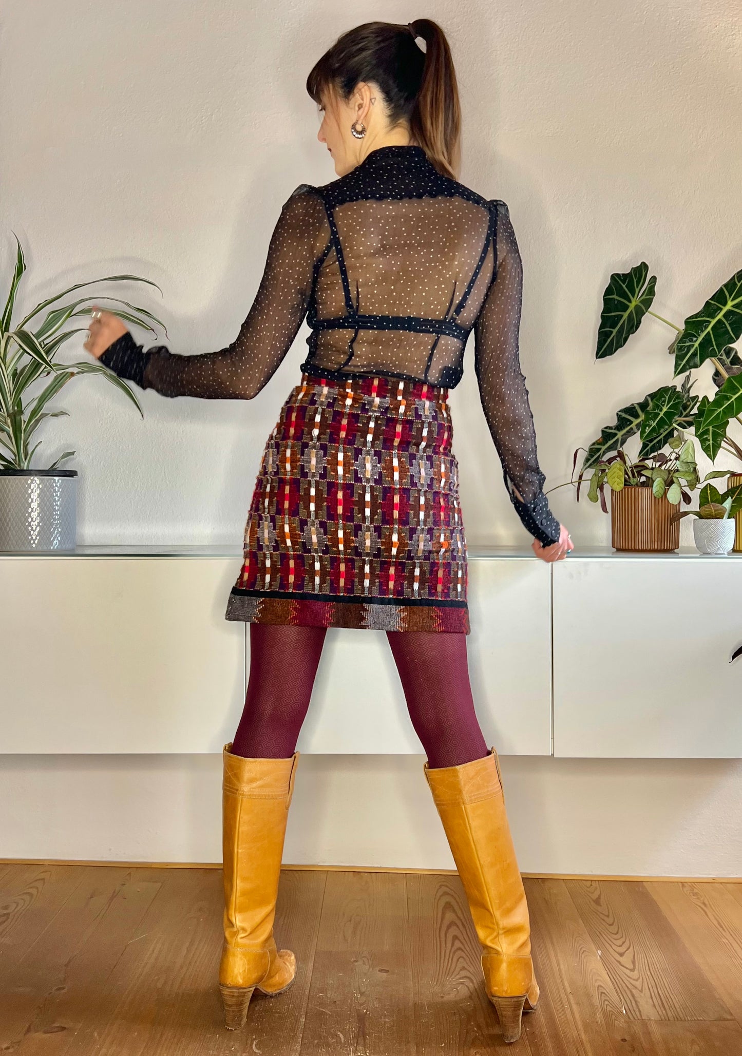 1970's vintage red and purple cashmere knit mini skirt