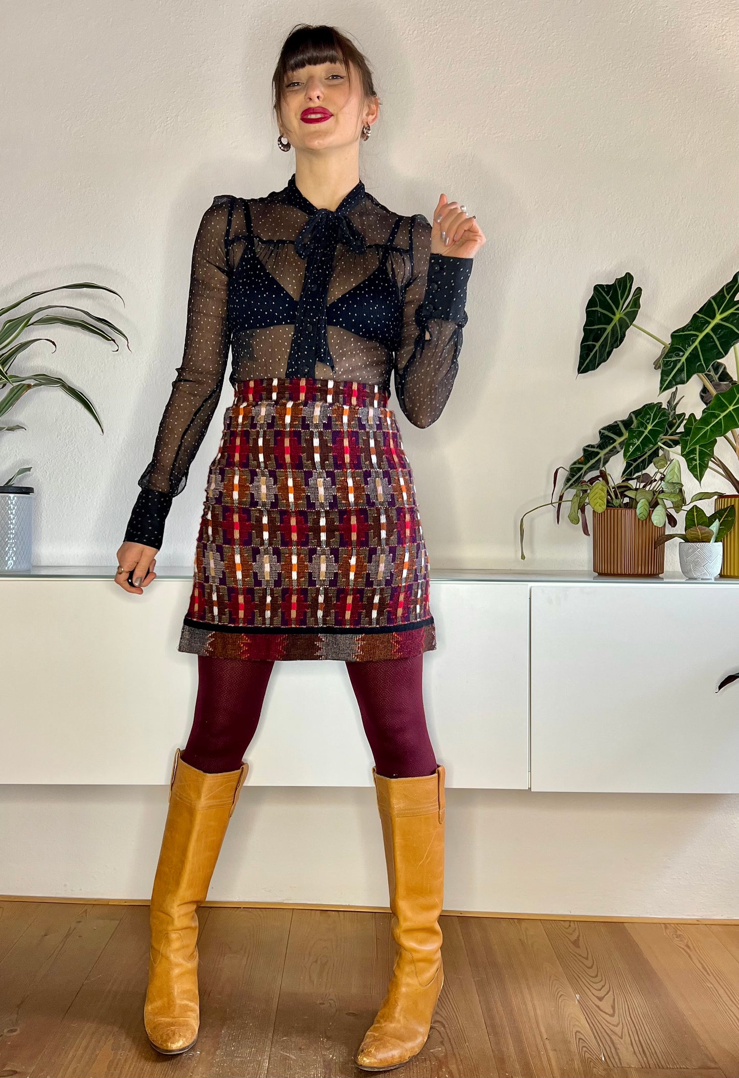 1970's vintage red and purple cashmere knit mini skirt