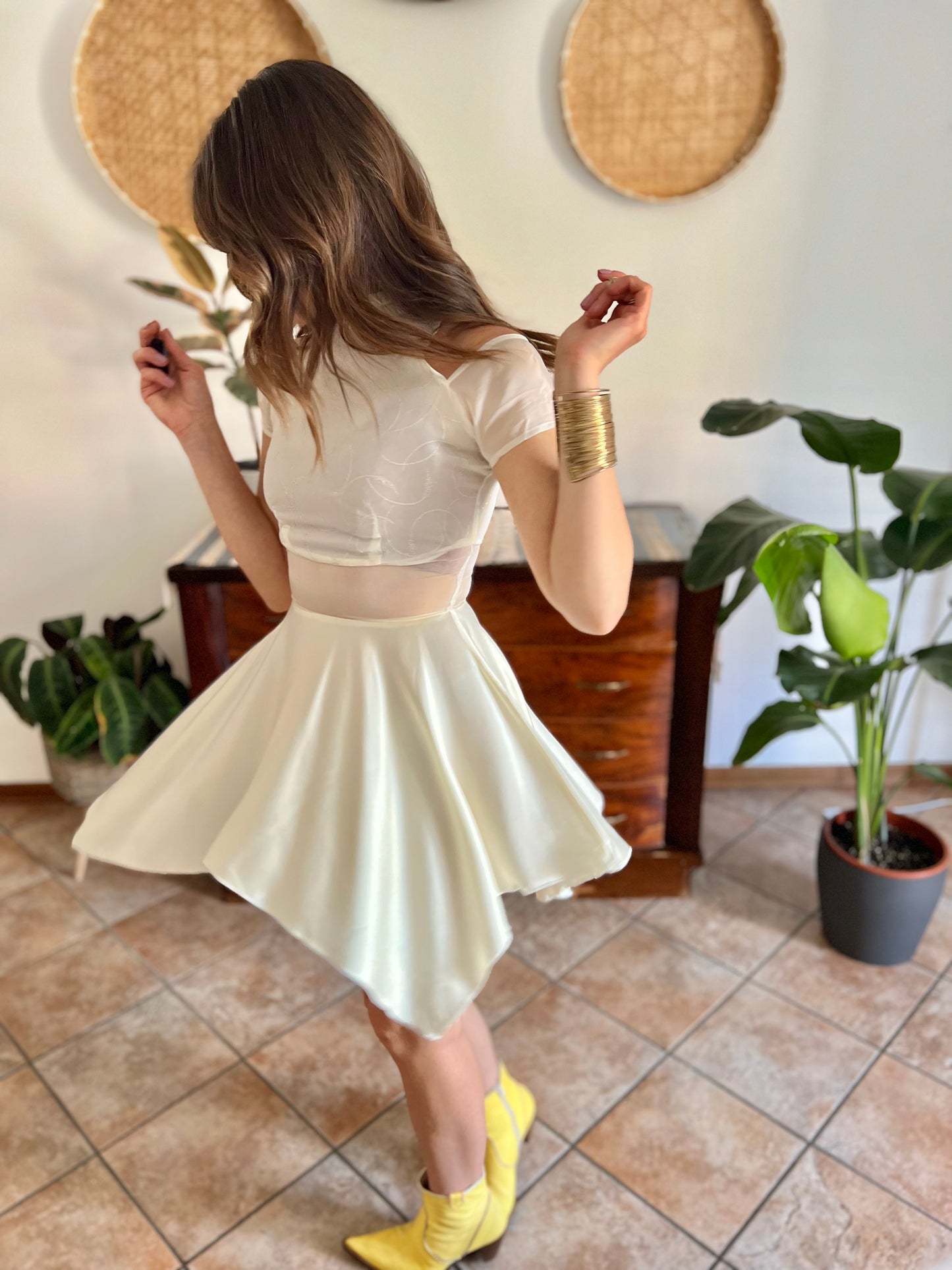 1970's vintage cream semi sheer silk midi dress with glitter details