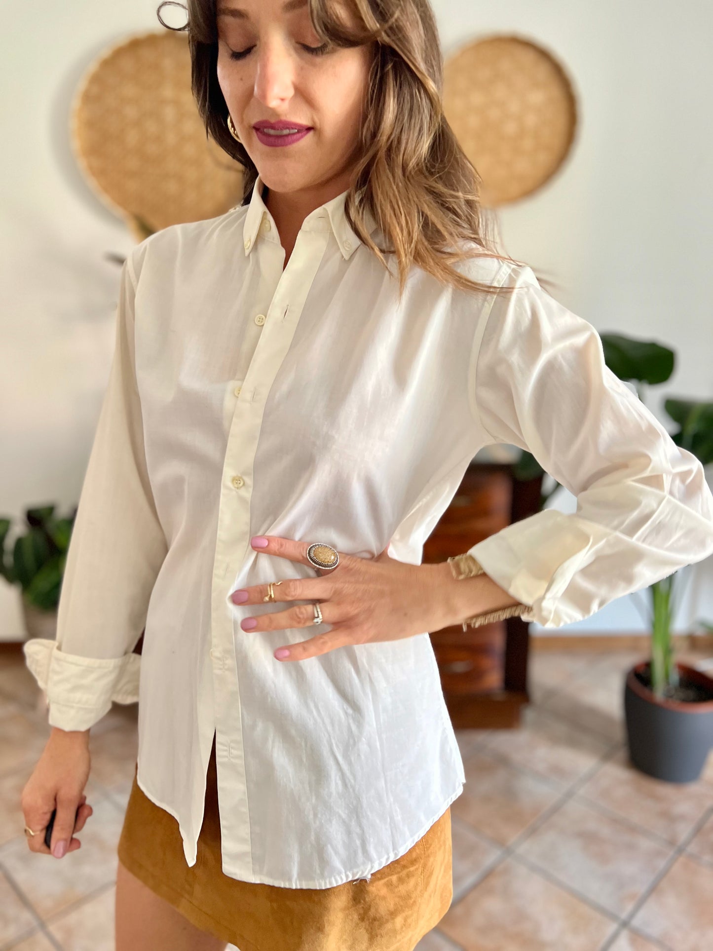 1970's vintage cream oversize button down shirt