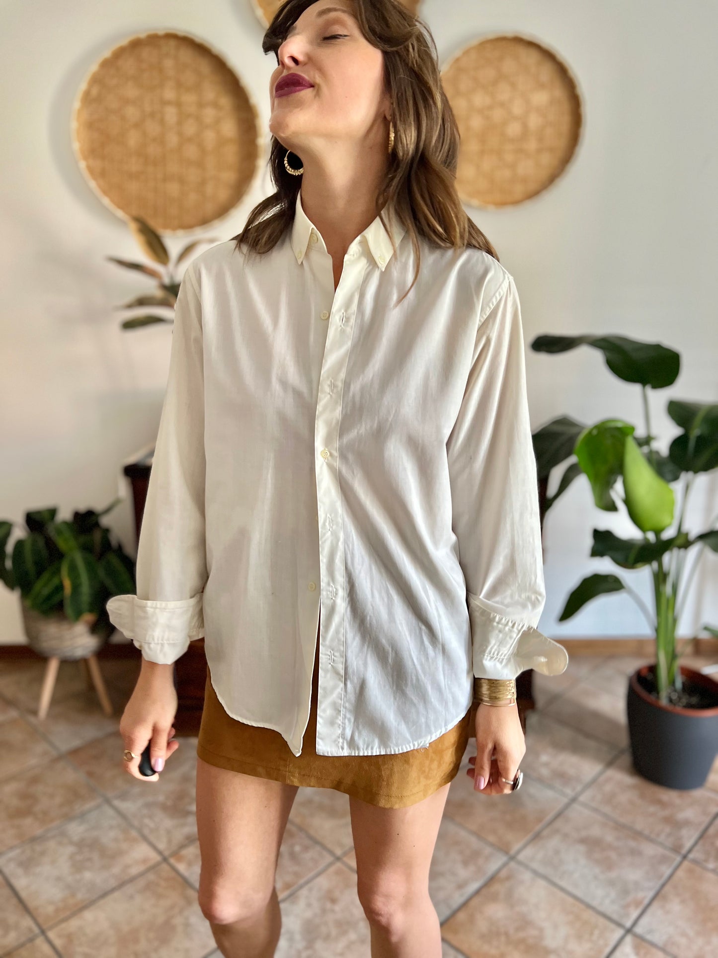 1970's vintage cream oversize button down shirt