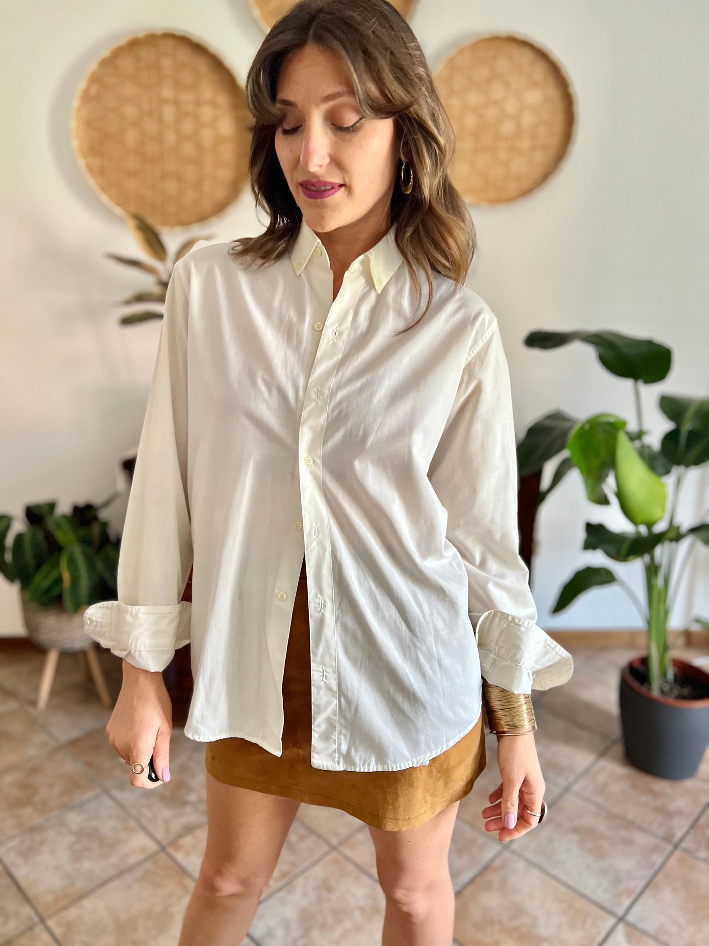 1970's vintage cream oversize button down shirt