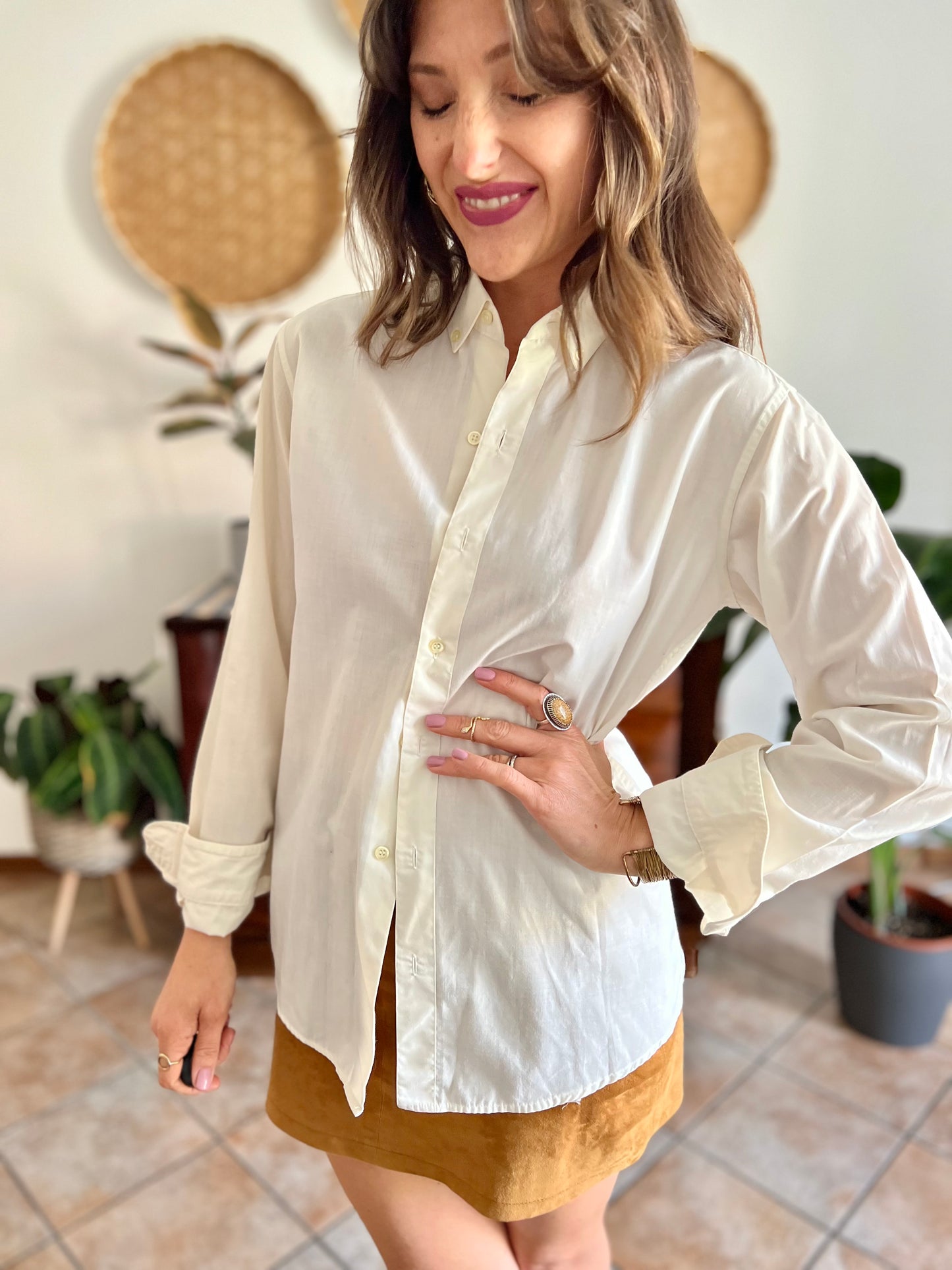 1970's vintage cream oversize button down shirt
