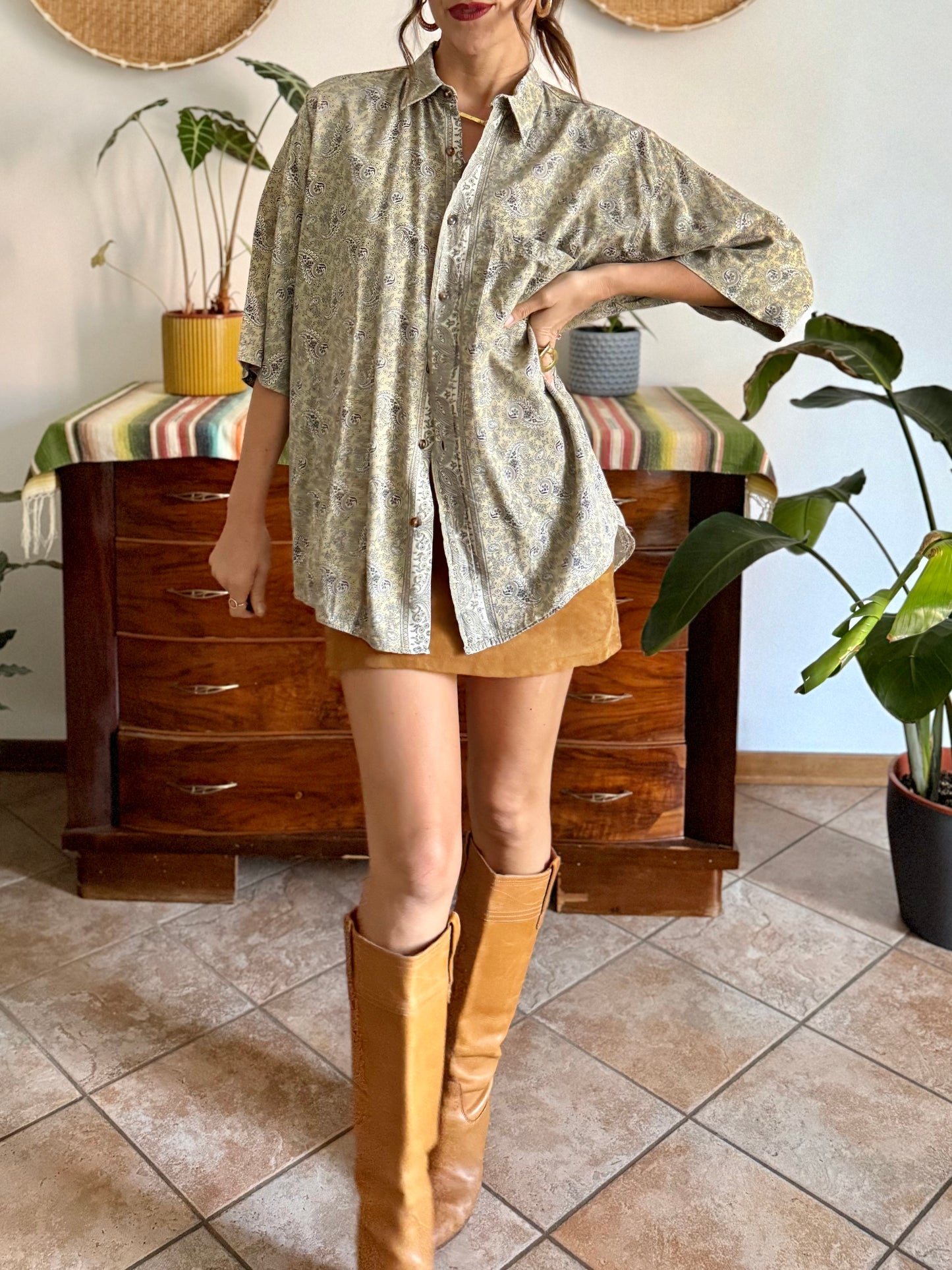 1990's vintage khaki and navy paisly shirt