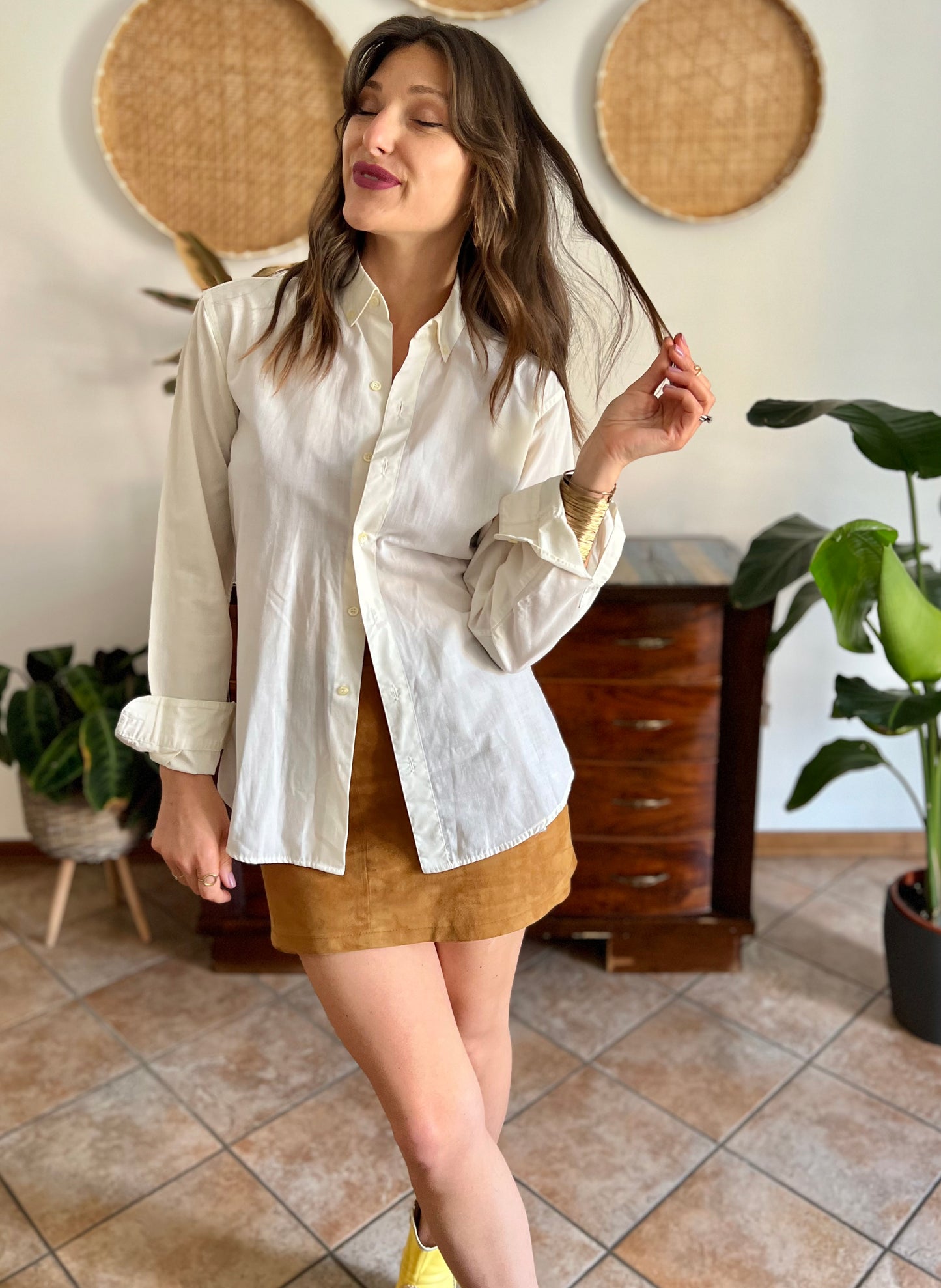 1970's vintage cream oversize button down shirt