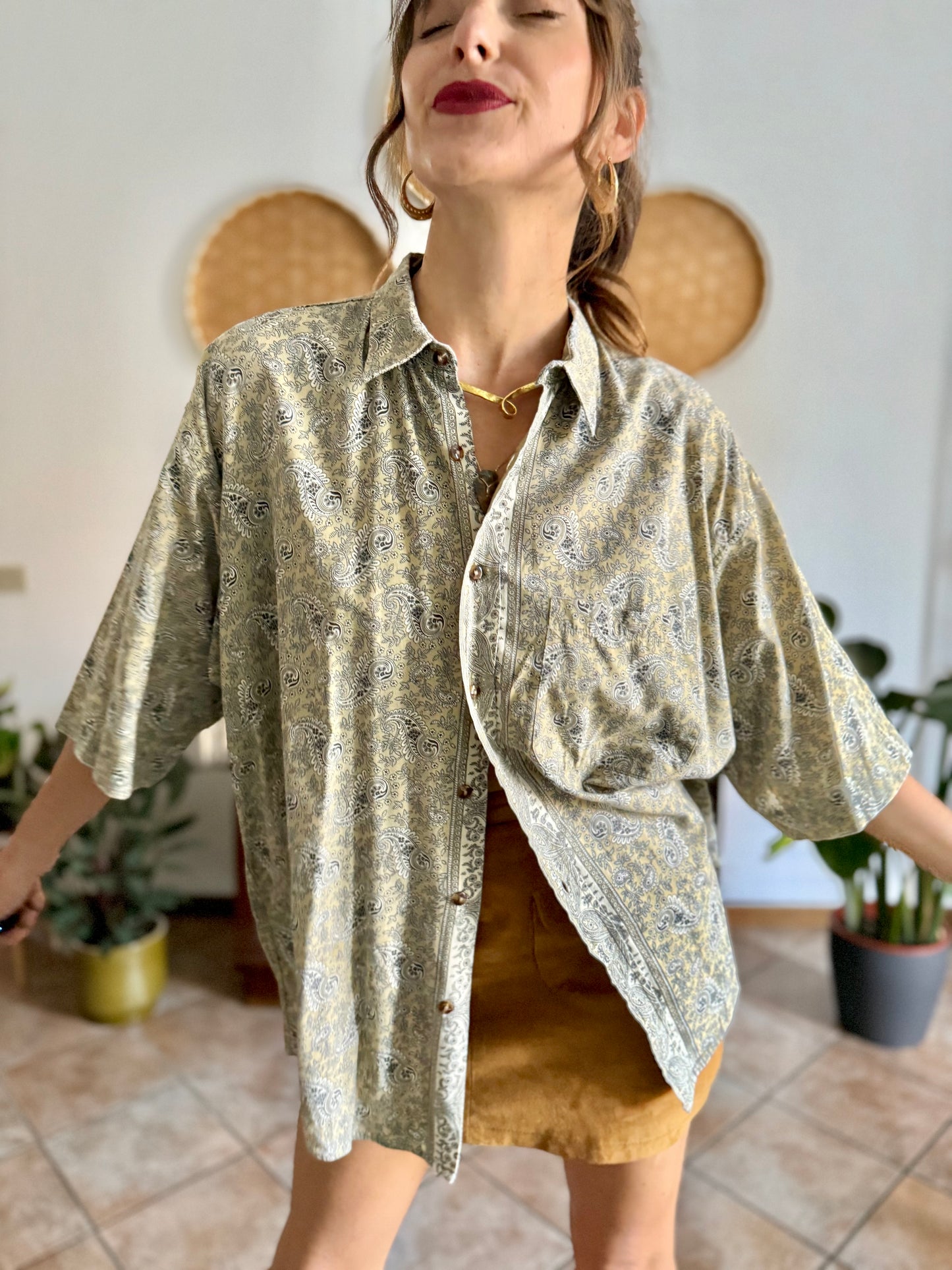 1990's vintage khaki and navy paisly shirt