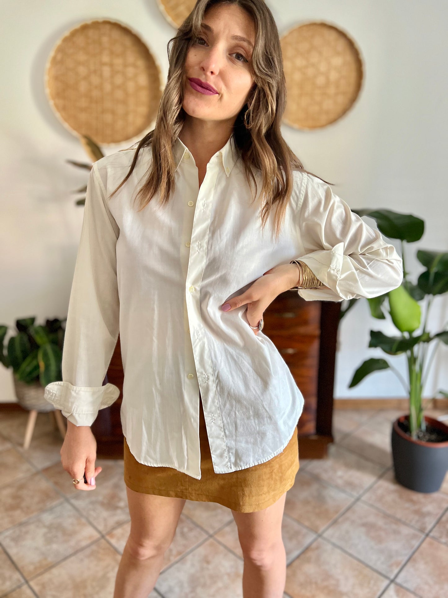 1970's vintage cream oversize button down shirt