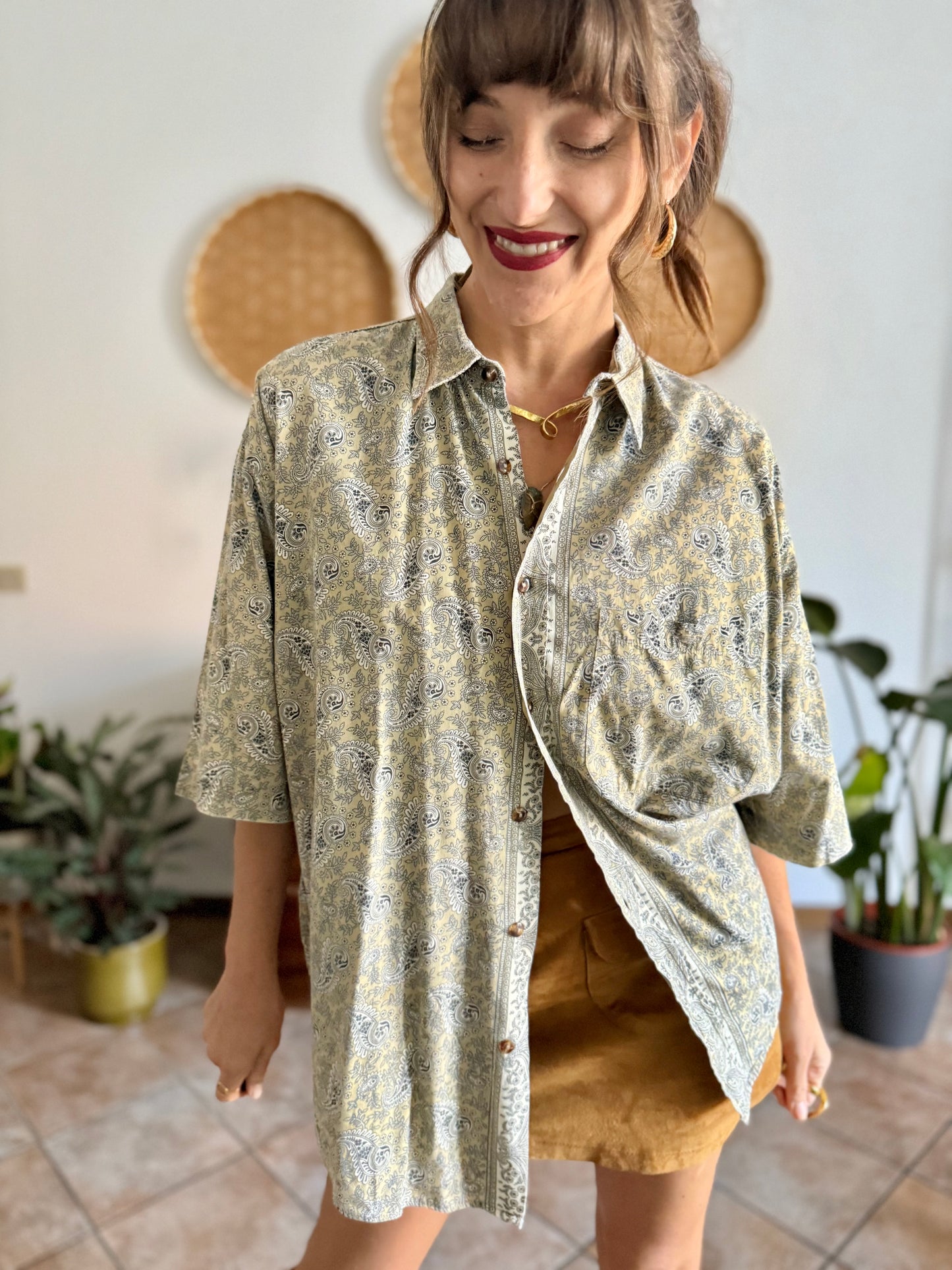 1990's vintage khaki and navy paisly shirt