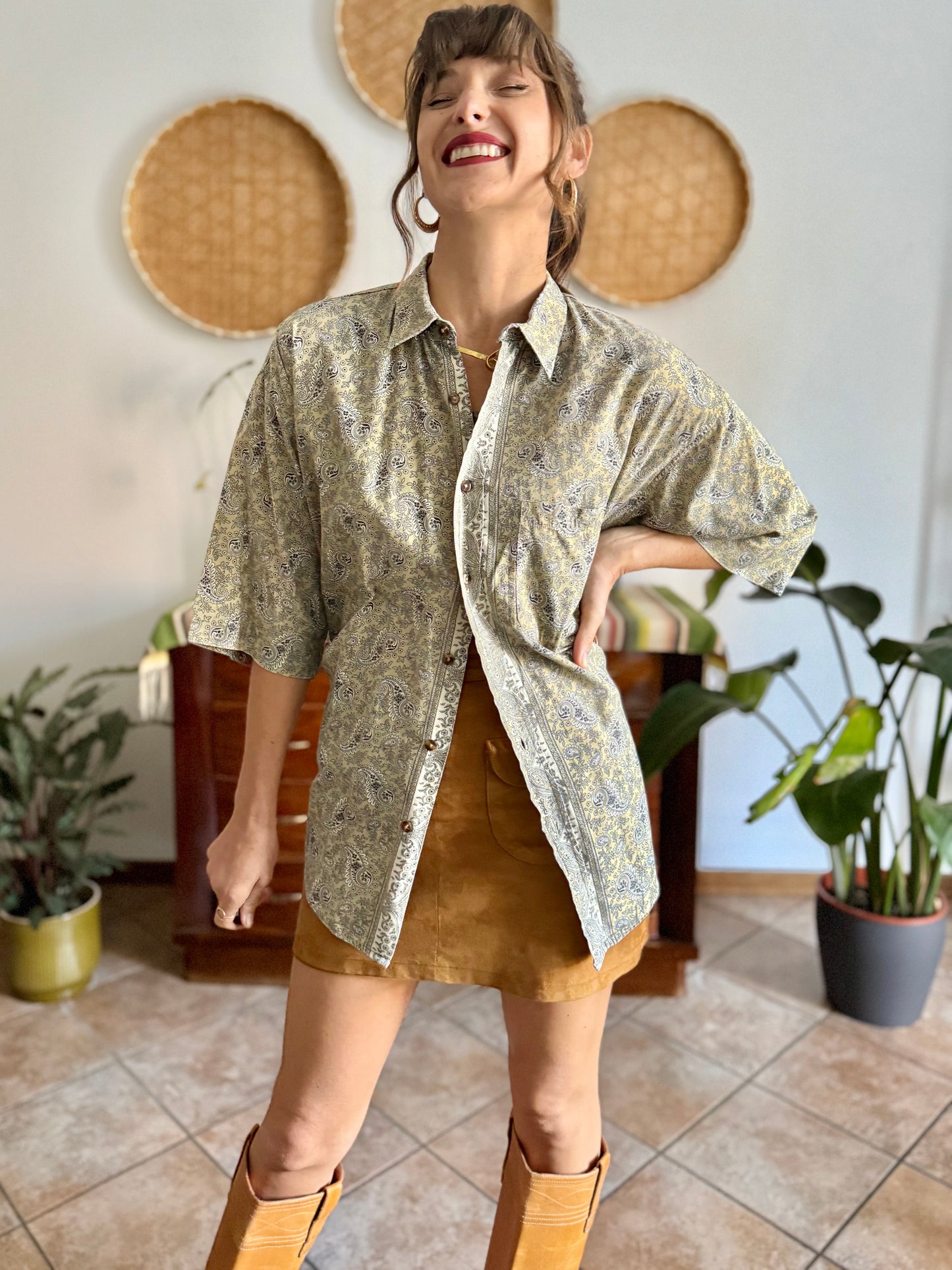 1990's vintage khaki and navy paisly shirt