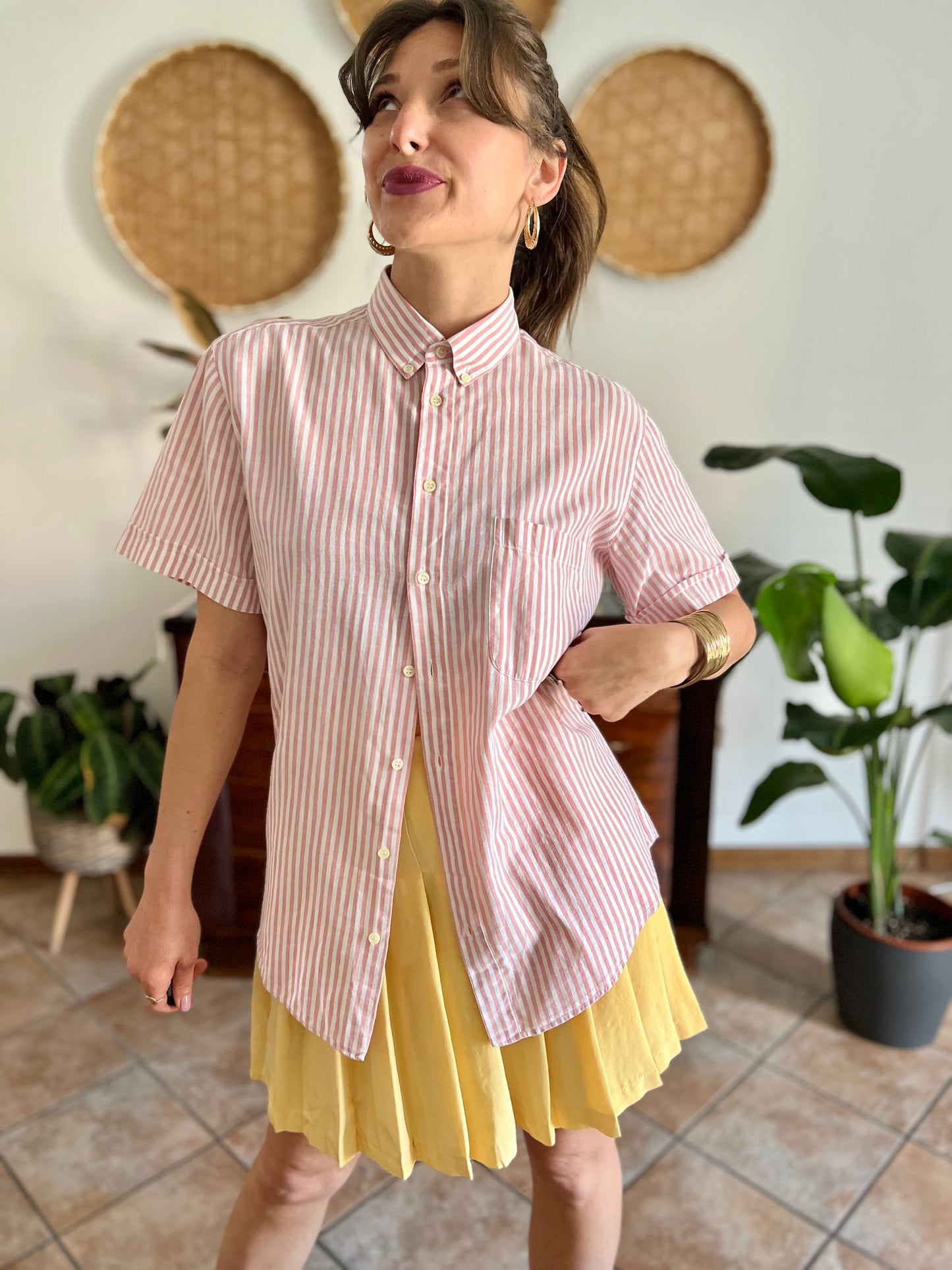 1970's vintage oversize pink and white stripe shirt