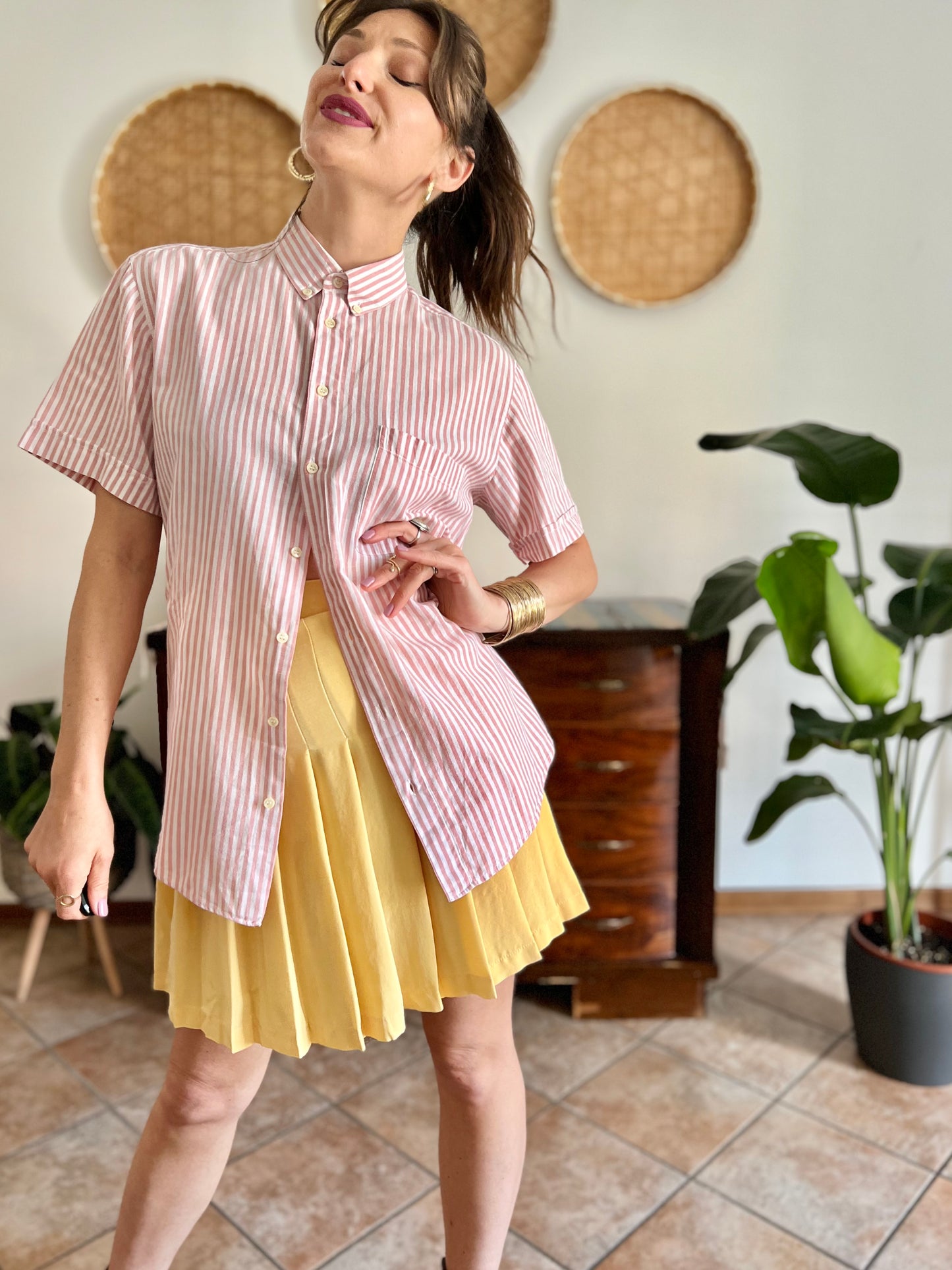 1970's vintage oversize pink and white stripe shirt