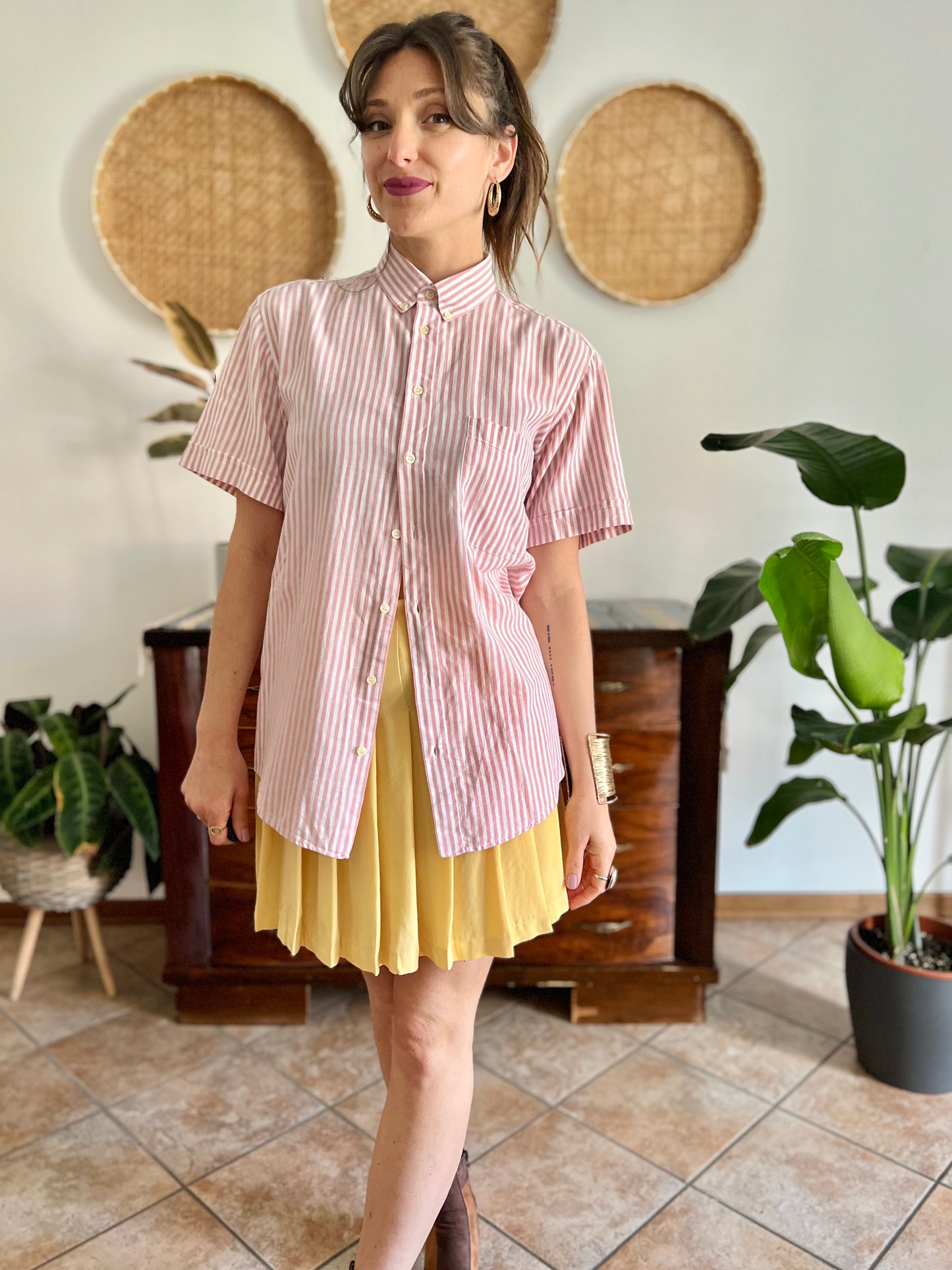 1970's vintage oversize pink and white stripe shirt