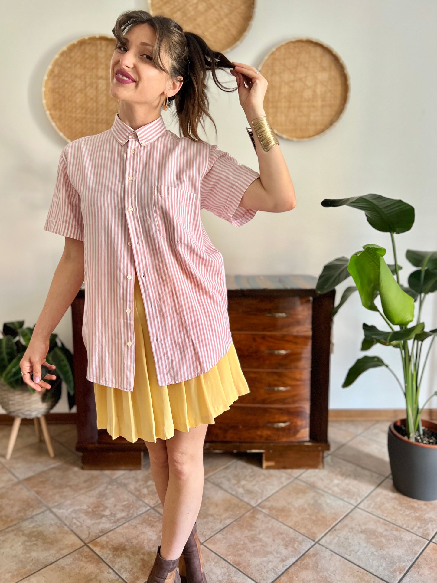 1970's vintage oversize pink and white stripe shirt