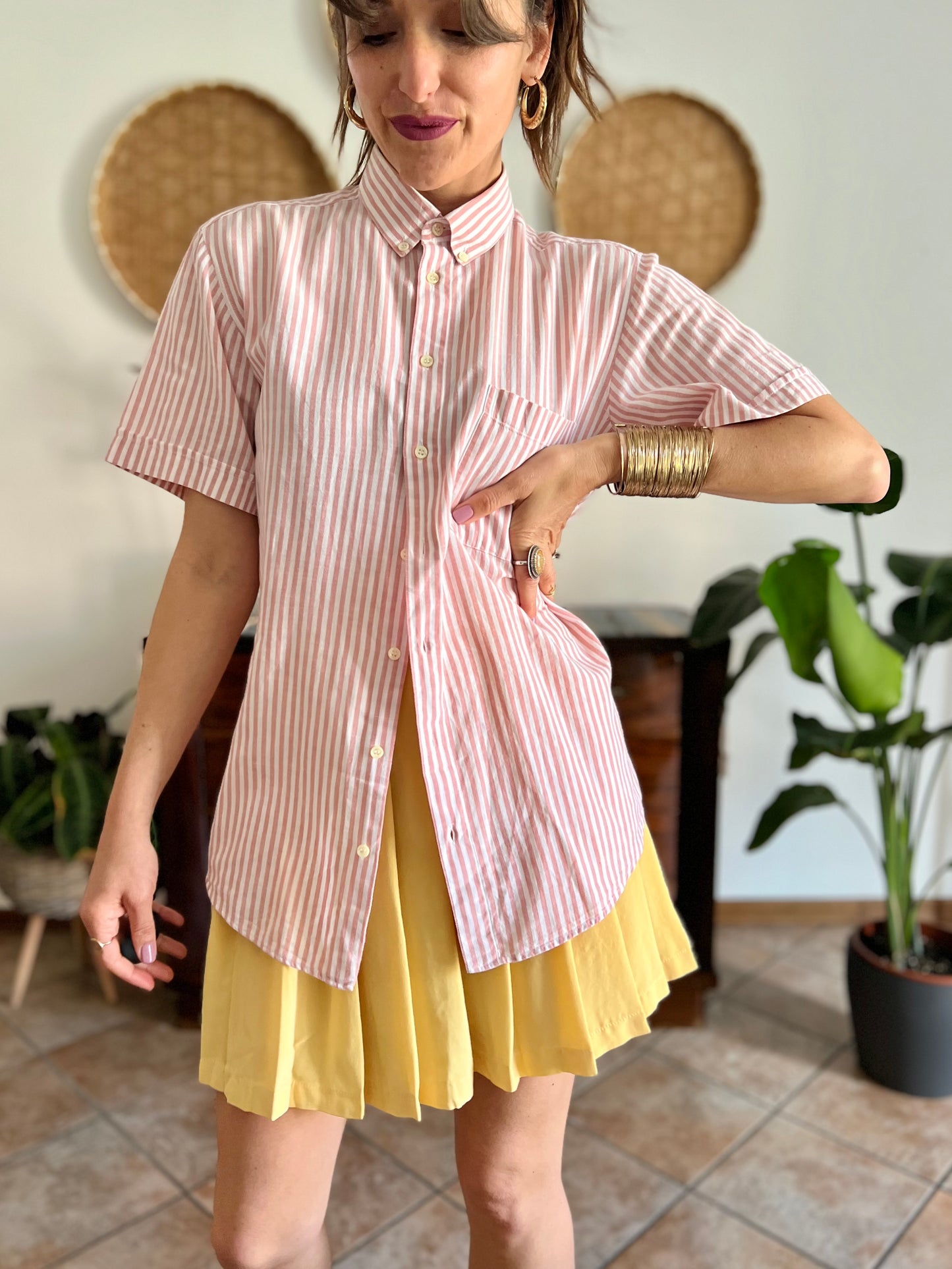 1970's vintage oversize pink and white stripe shirt