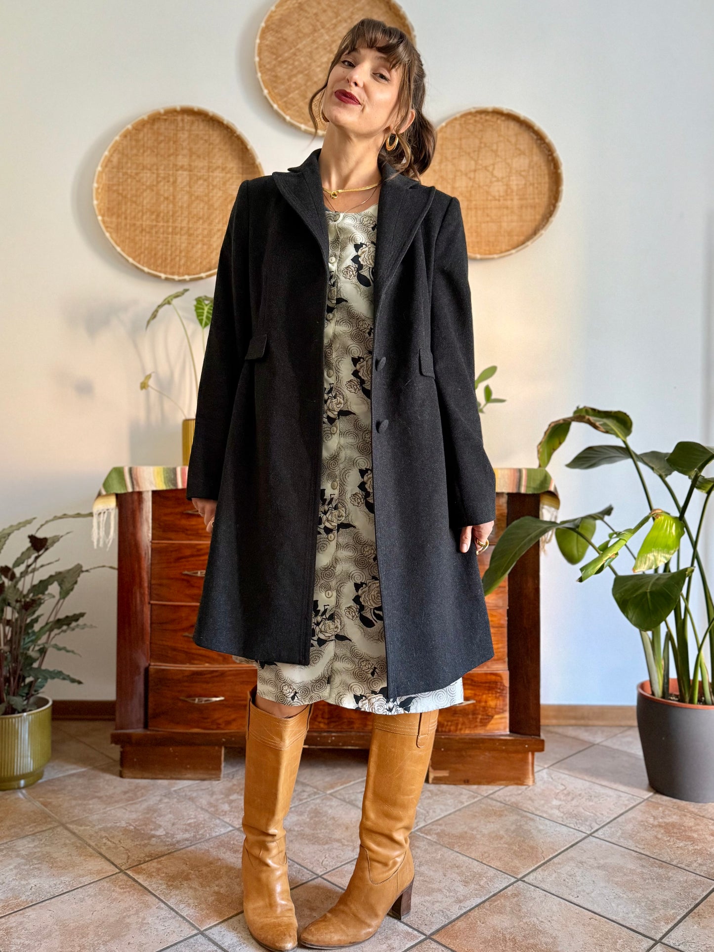 1990's vintage charcoal grey wool tailored overcoat