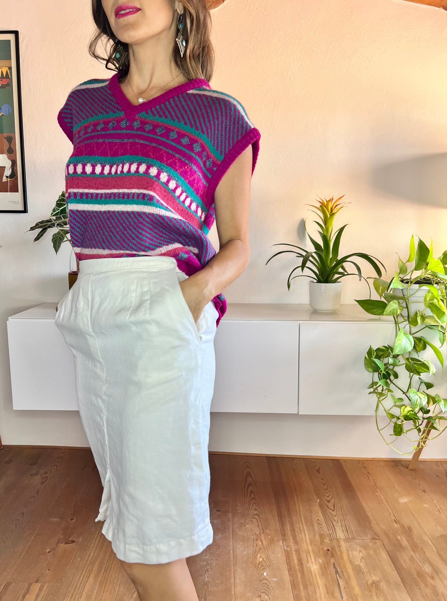 Gonna a tubino in lino bianco vintage anni '70