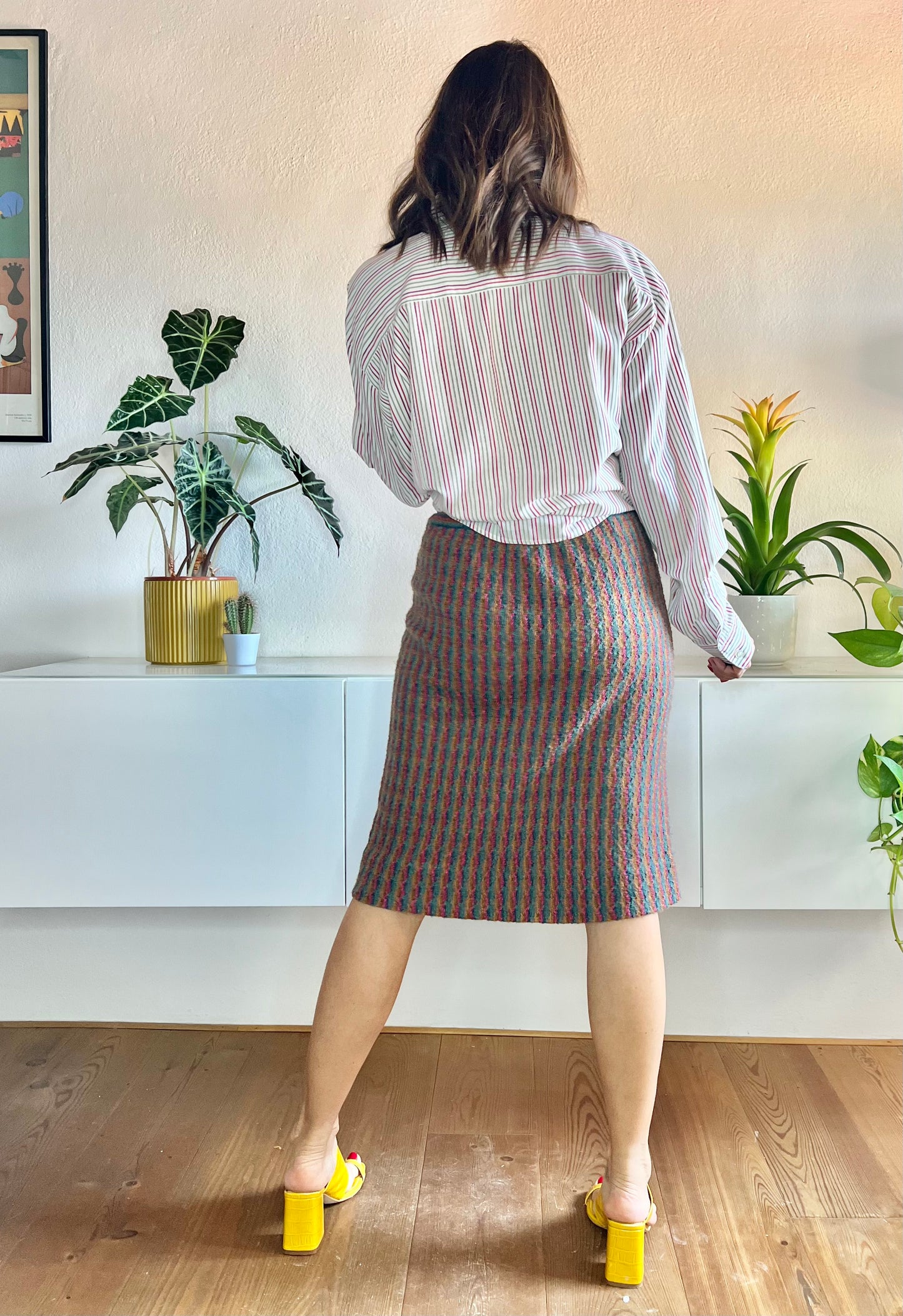 Gonna in maglia vintage a righe arcobaleno anni '70