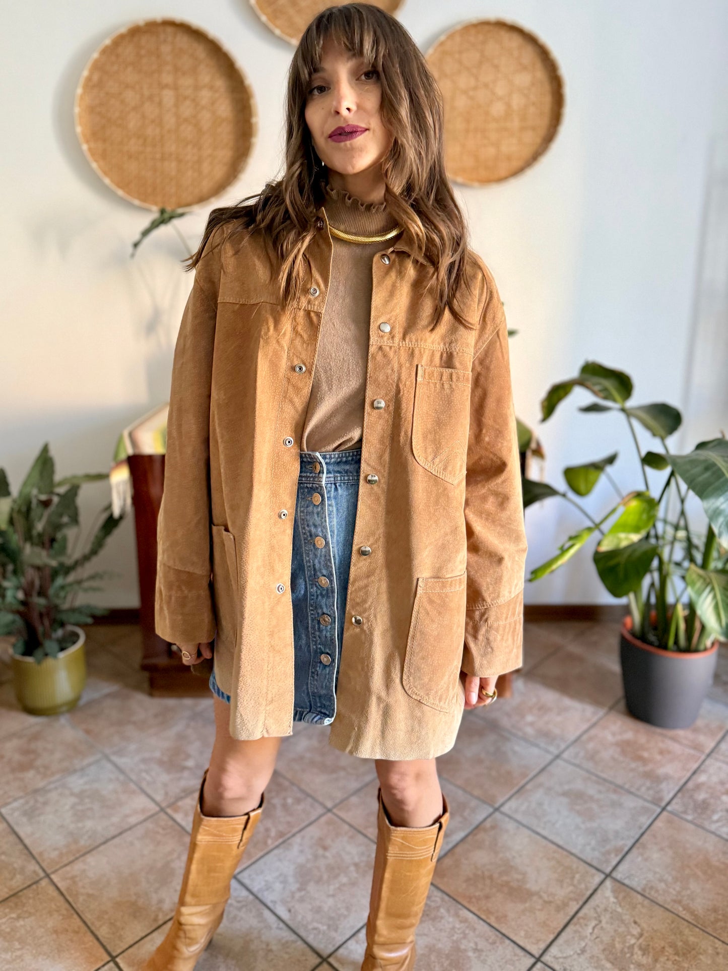 1970's vintage oversize tan leather shirt