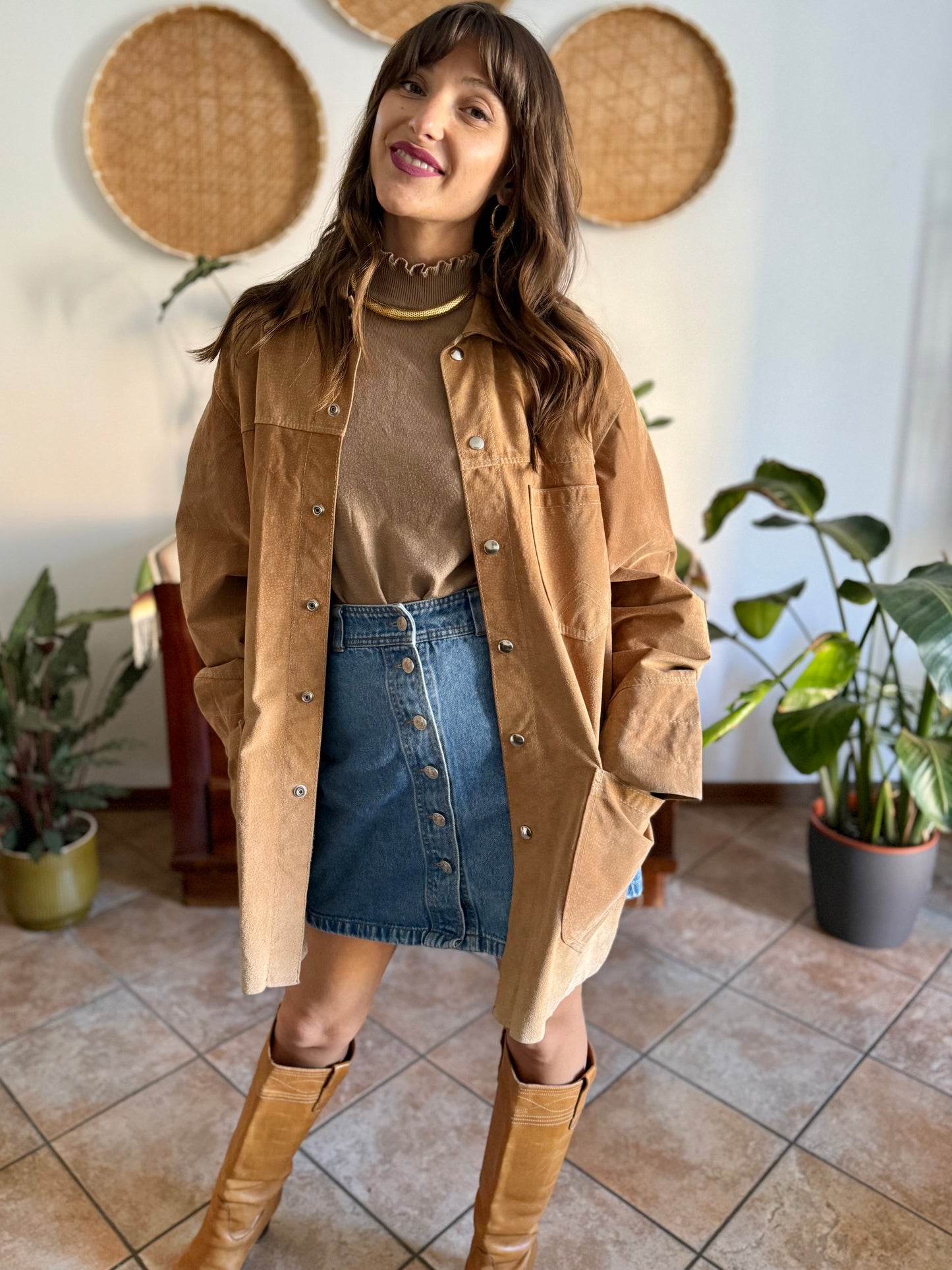1970's vintage oversize tan leather shirt