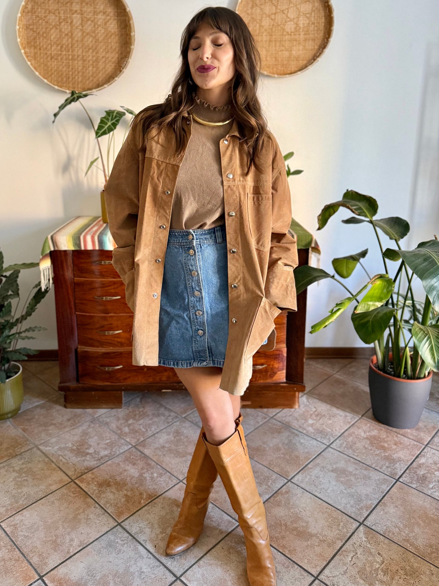 1970's vintage oversize tan leather shirt