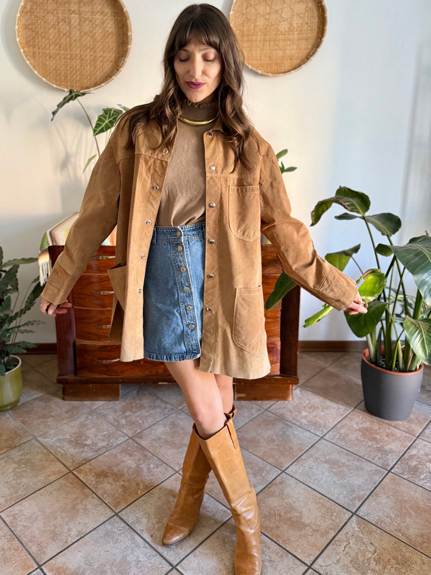 1970's vintage oversize tan leather shirt